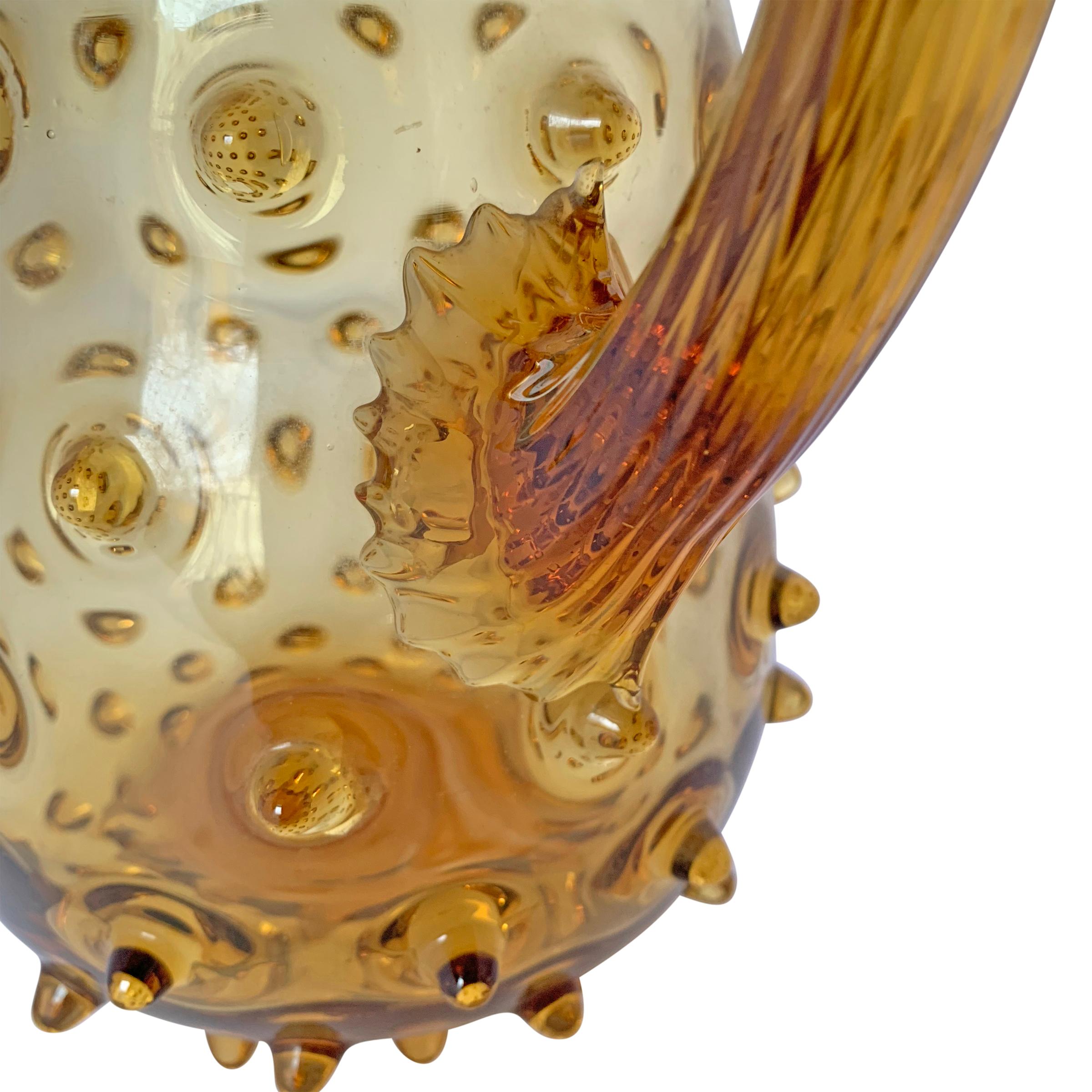 Blown Glass Mid-20th Century American Amber Glass Hobnail Pitcher