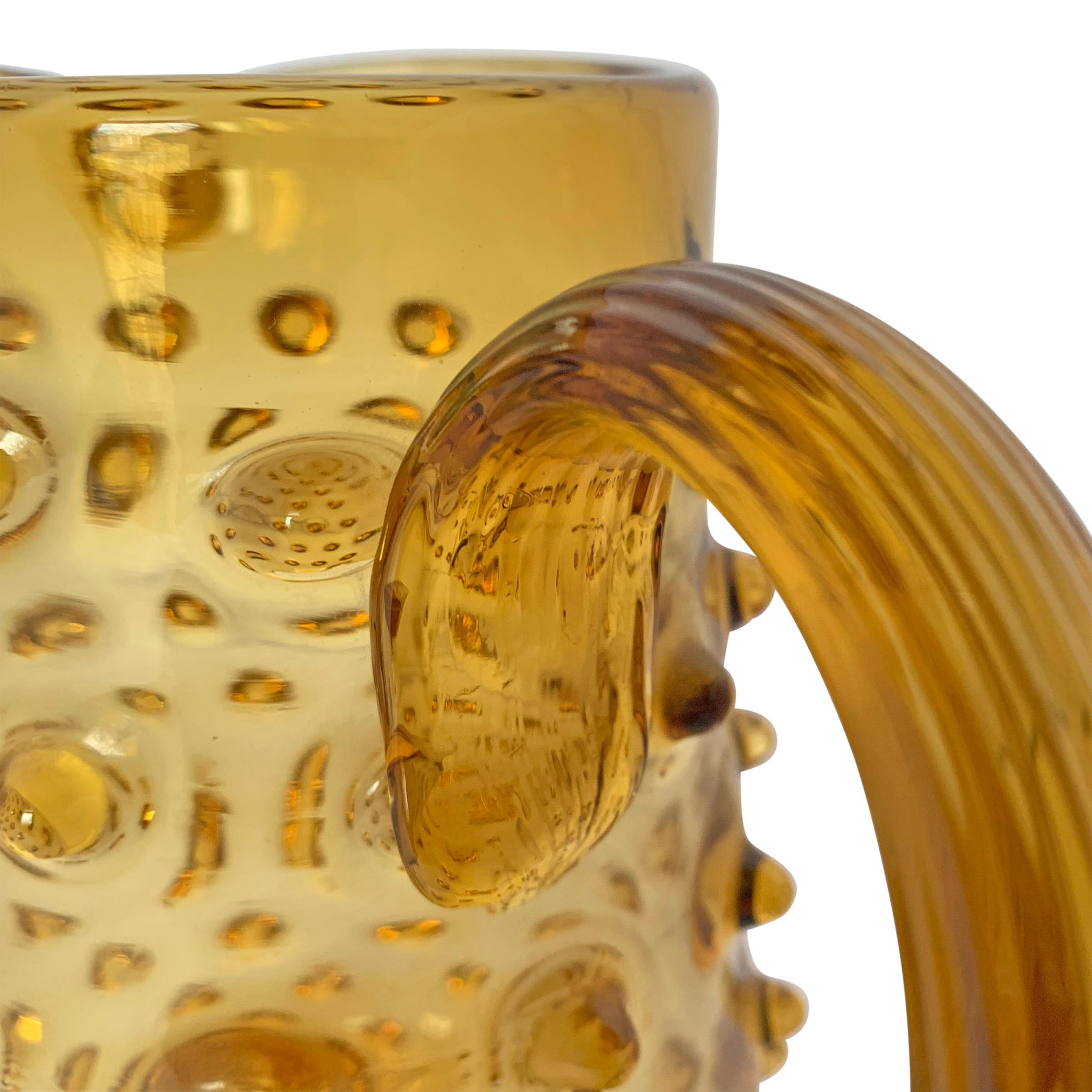 Mid-20th Century American Amber Glass Hobnail Pitcher 1