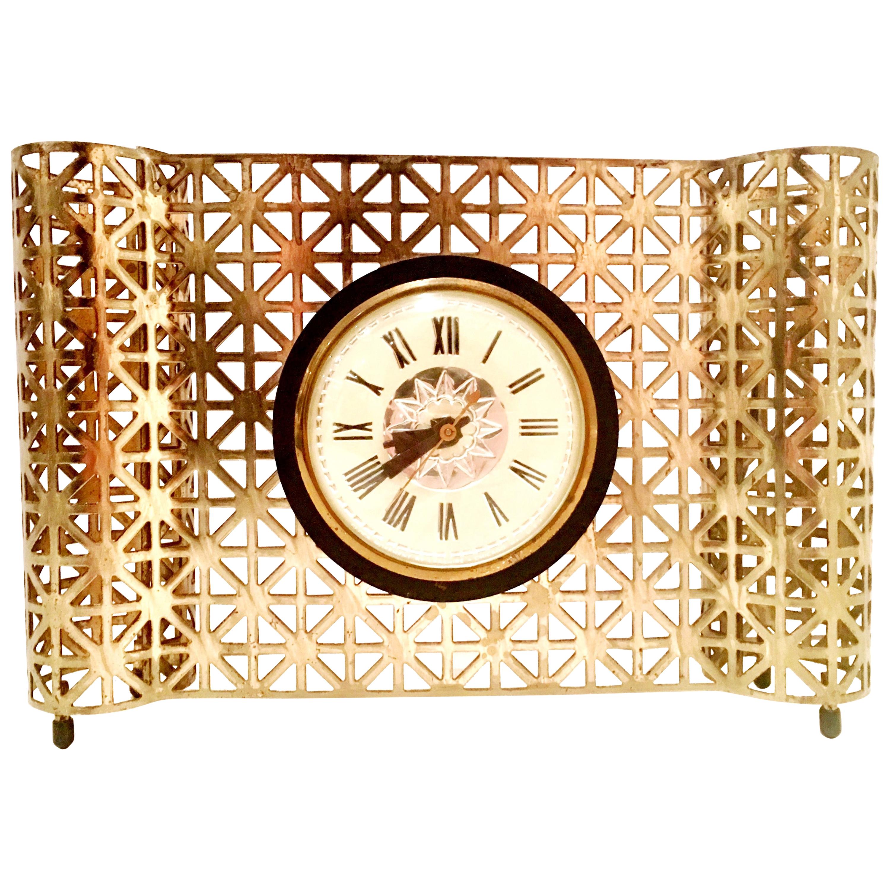 Mid-20th Century American Art Deco Gilt Brass Electrical Clock by, Bilt Rite For Sale