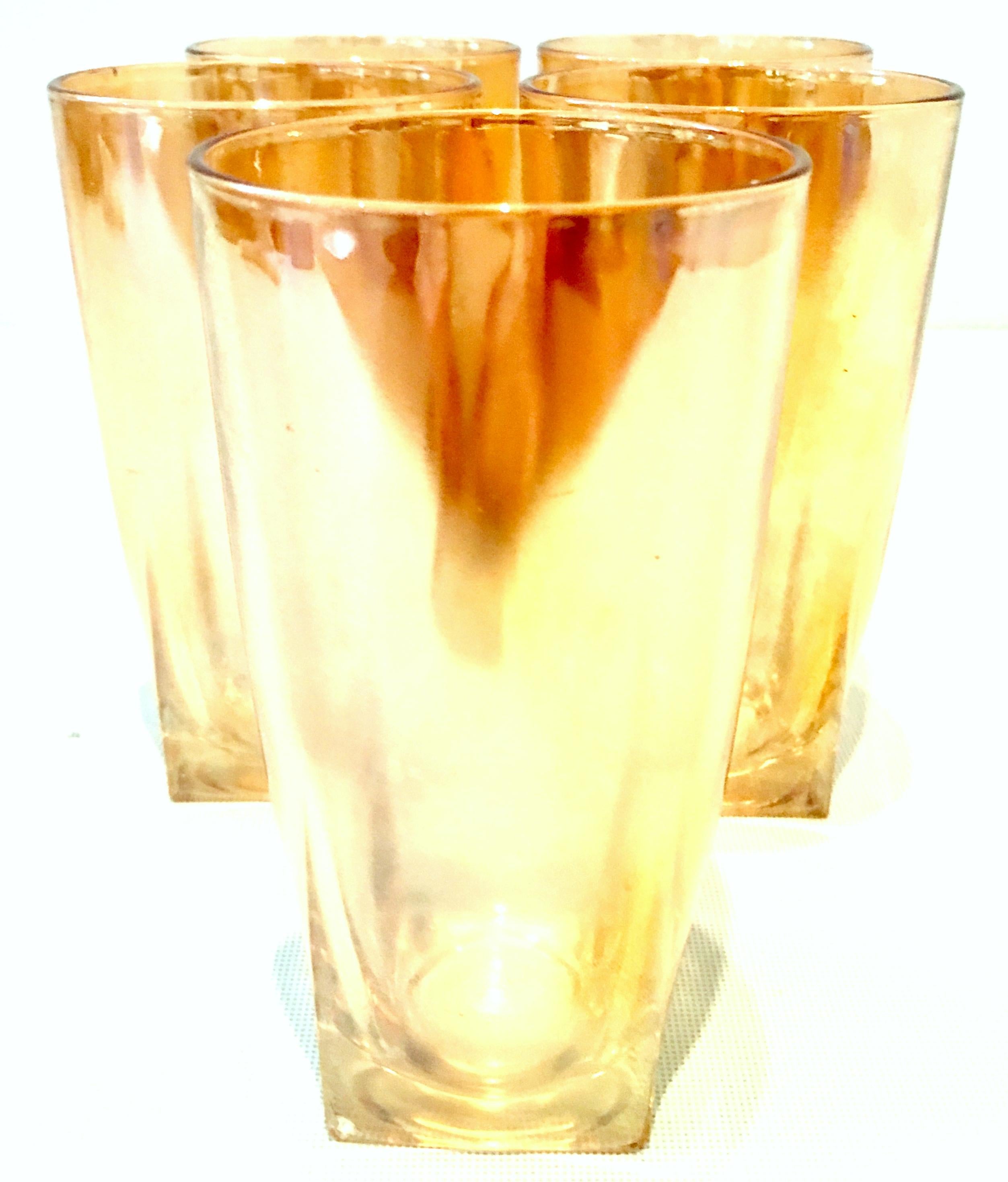Mid-20th Century American Blown Glass Iridescent Peach Drinks Set of Six Pieces For Sale 5