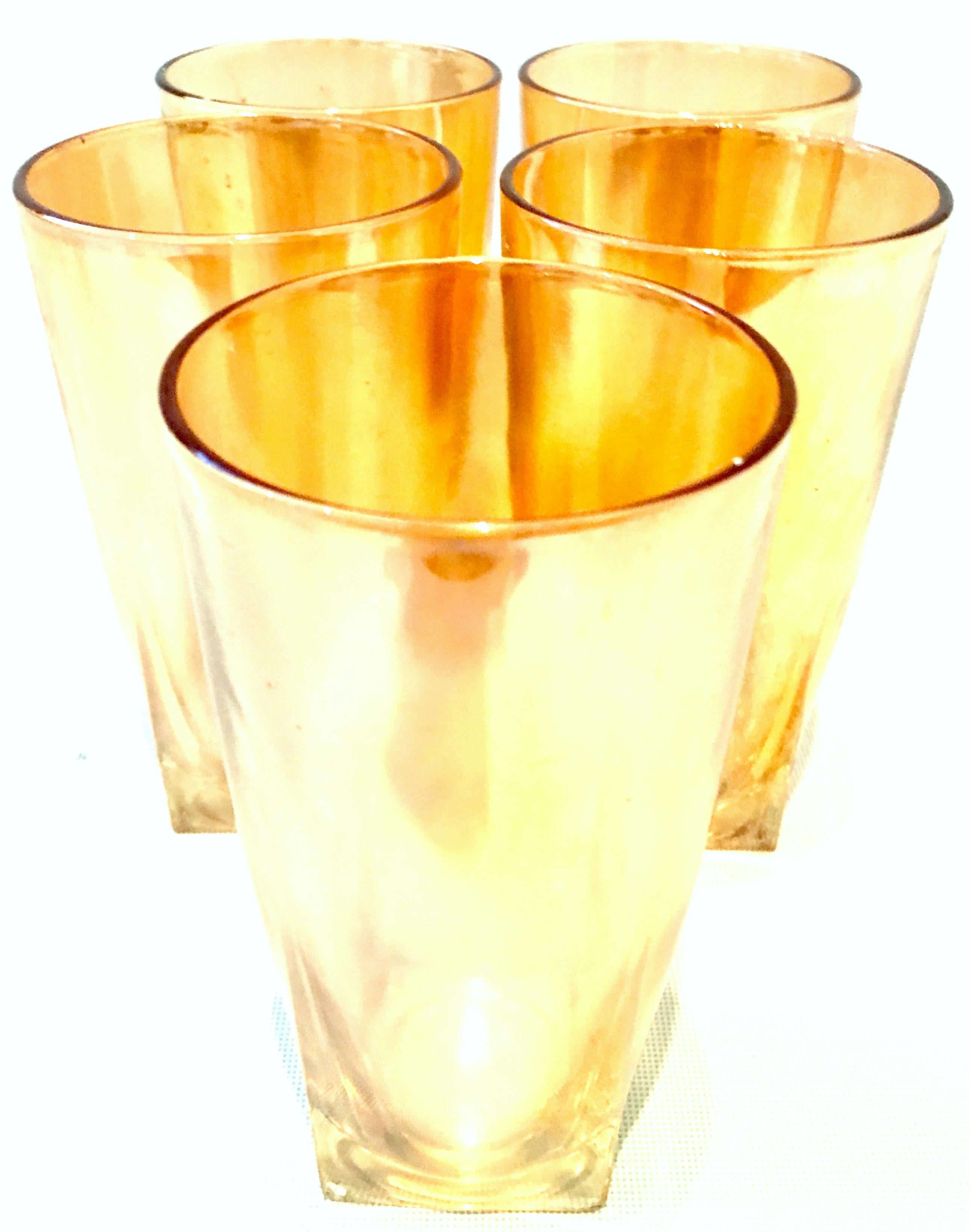 Mid-20th Century American Blown Glass Iridescent Peach Drinks Set of Six Pieces 6