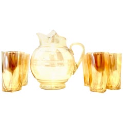 Mid-20th Century American Blown Glass Iridescent Peach Drinks Set of Six Pieces