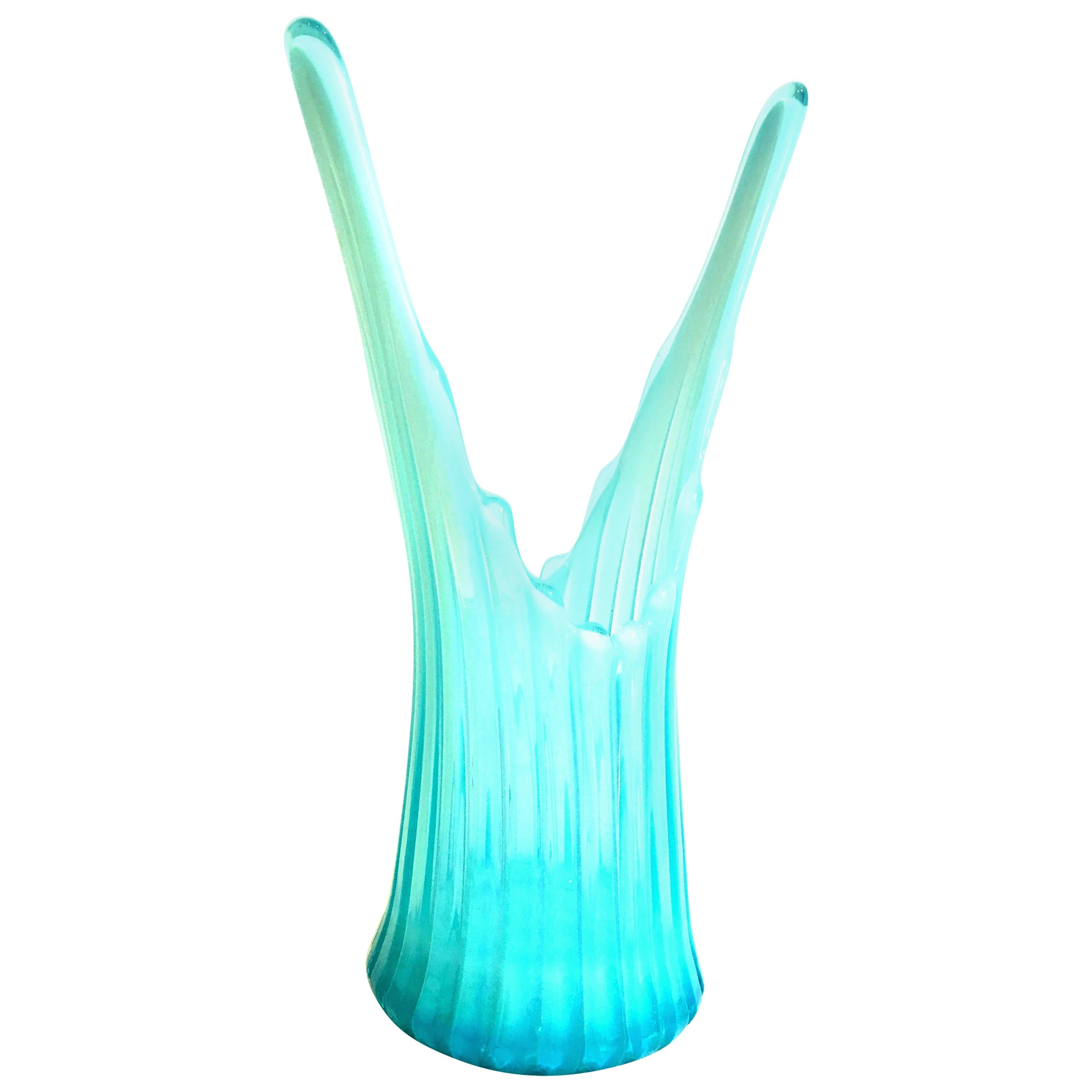 Mid-20th Century American Blown Glass Ribbed Slag Vase For Sale