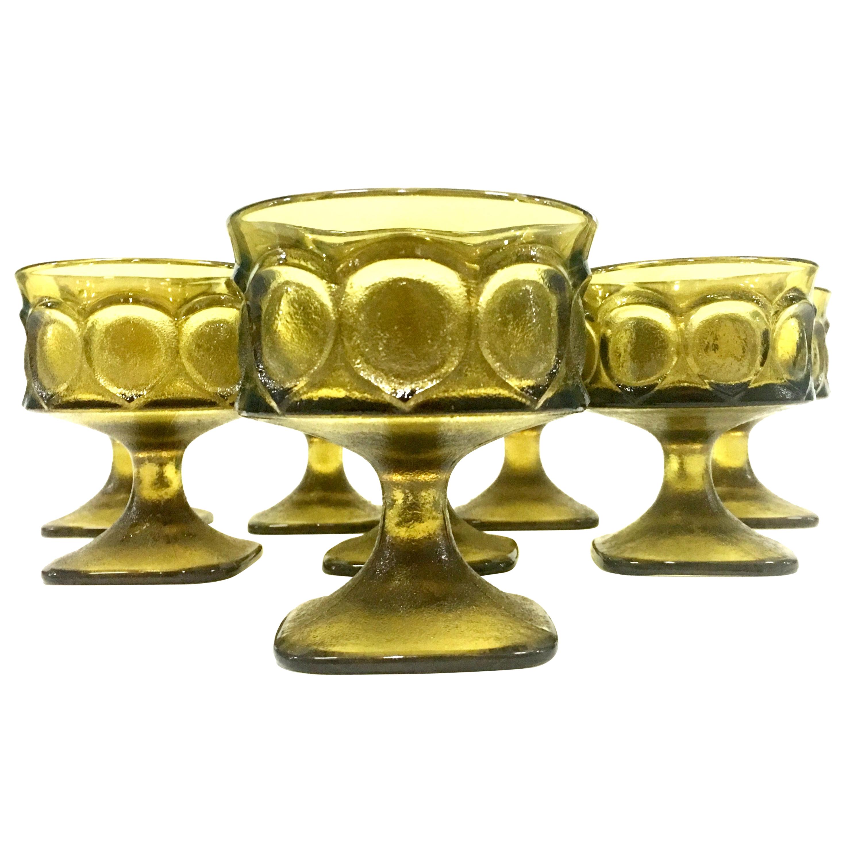 Mid20th Century American Blown Glass Textured Coupe Stem Drink Glasses