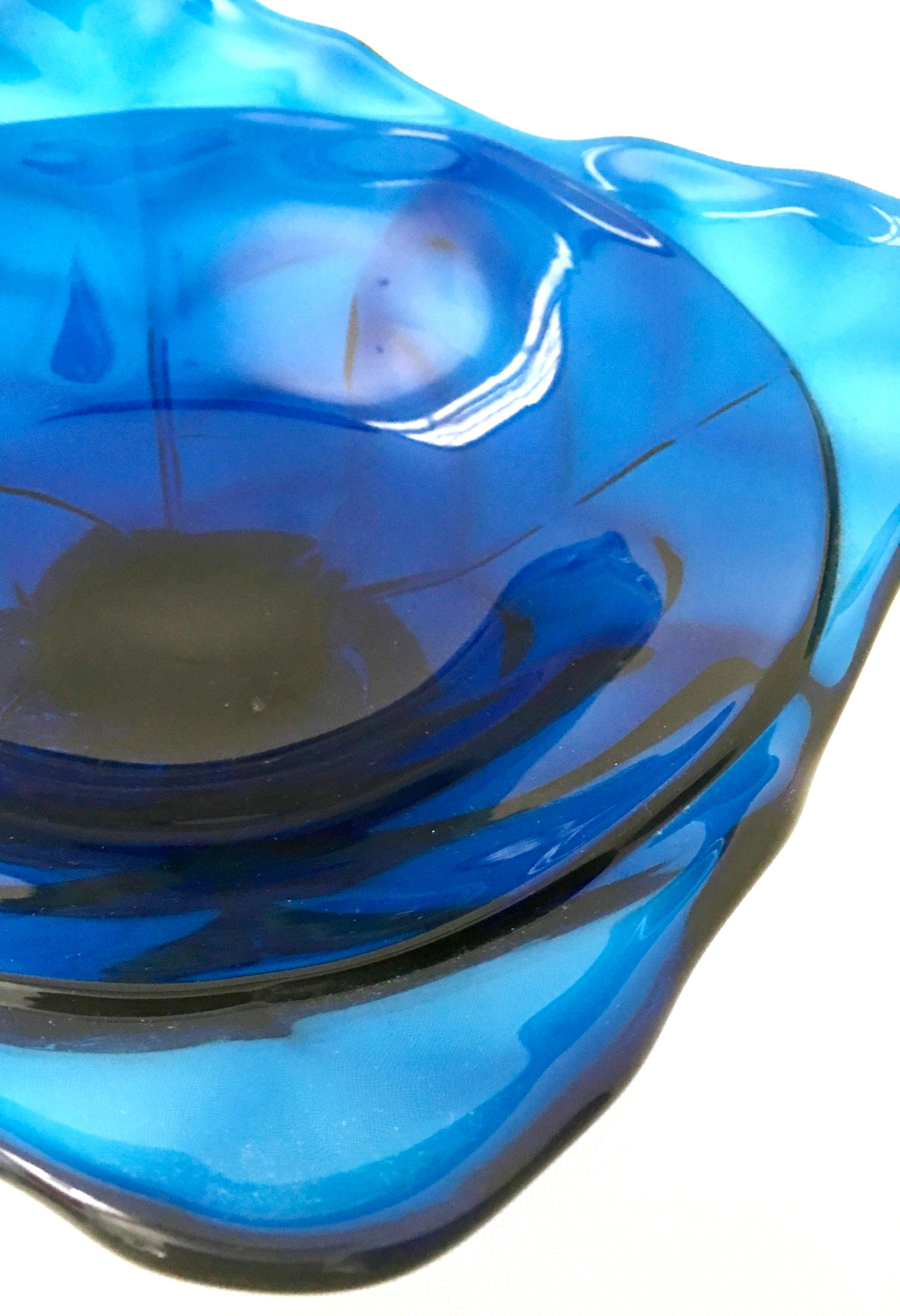 Mid-20th Century American Blown Glass Vivid Blue Footed Pedestal Dish For Sale 7