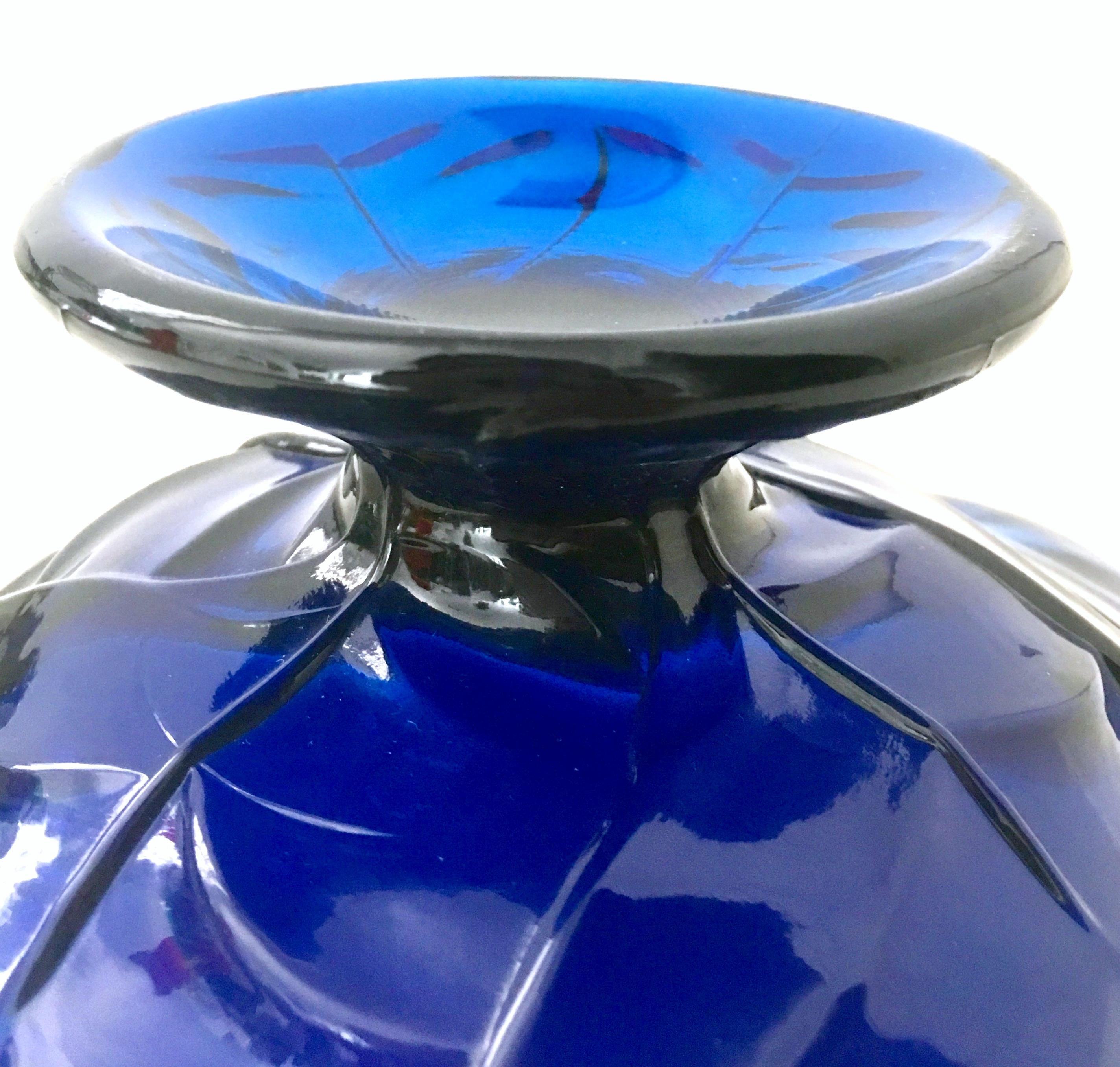 Mid-20th Century American Blown Glass Vivid Blue Footed Pedestal Dish For Sale 11