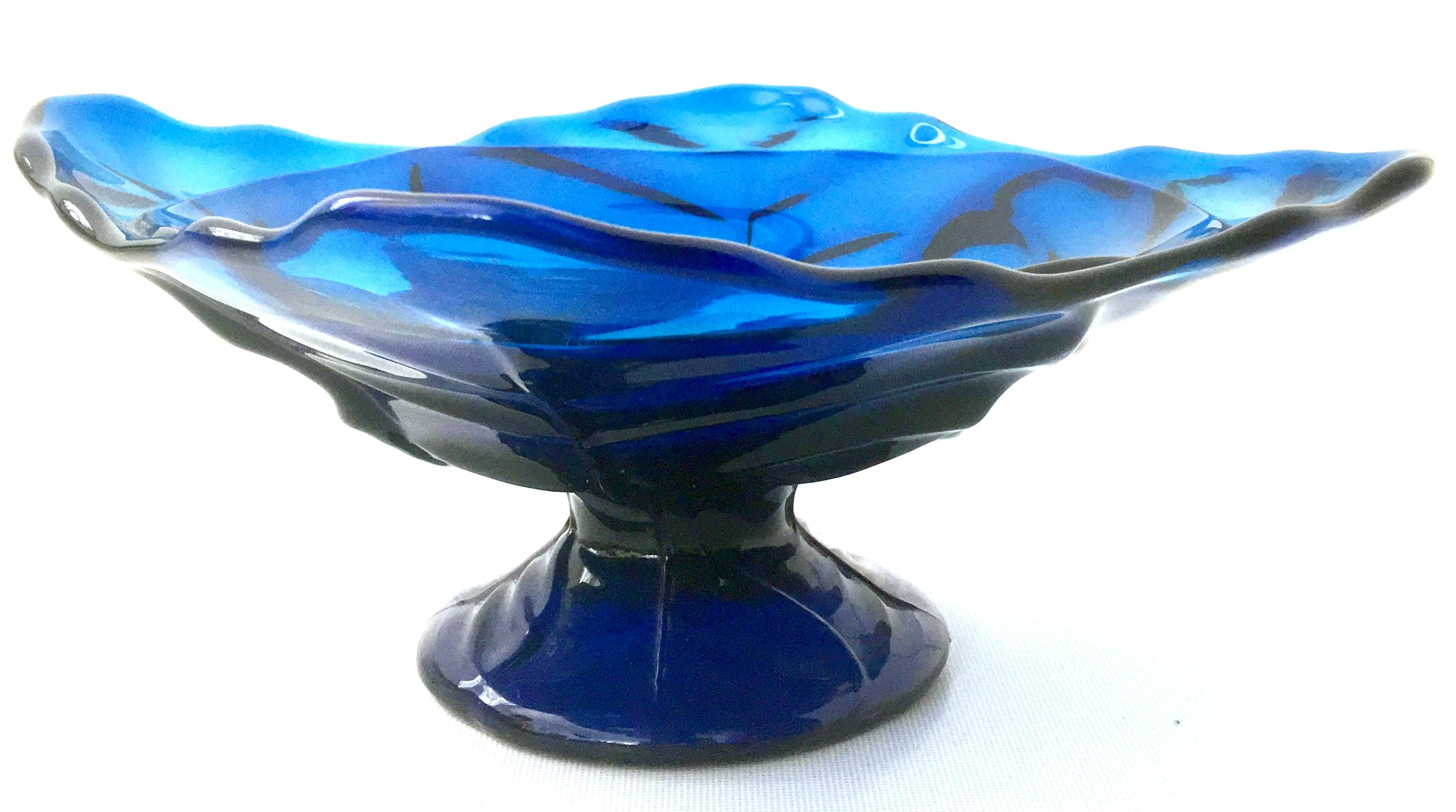 Mid-20th Century American Blown Glass Vivid Blue Footed Pedestal Dish For Sale 1