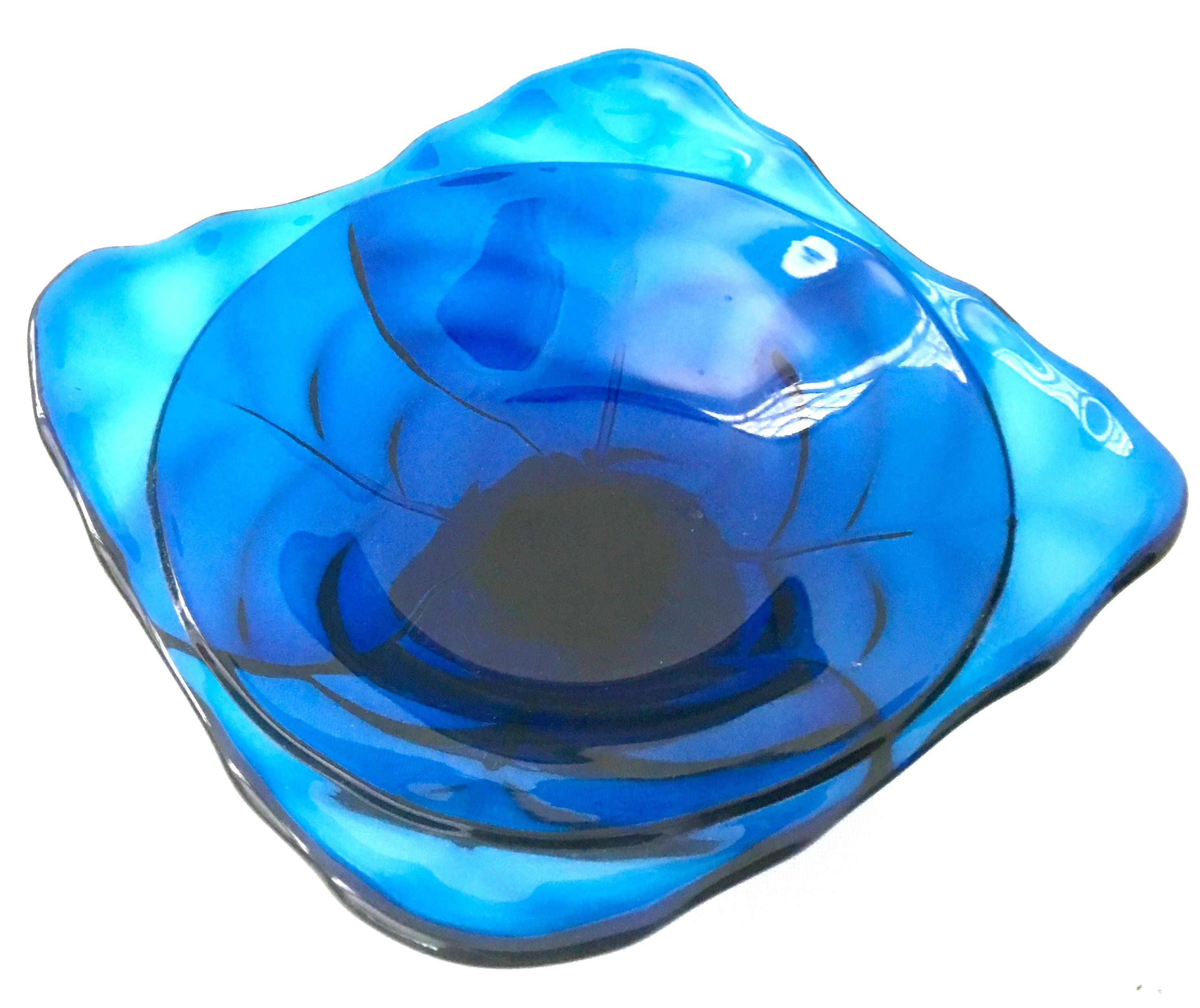 Mid-20th Century American Blown Glass Vivid Blue Footed Pedestal Dish For Sale 2
