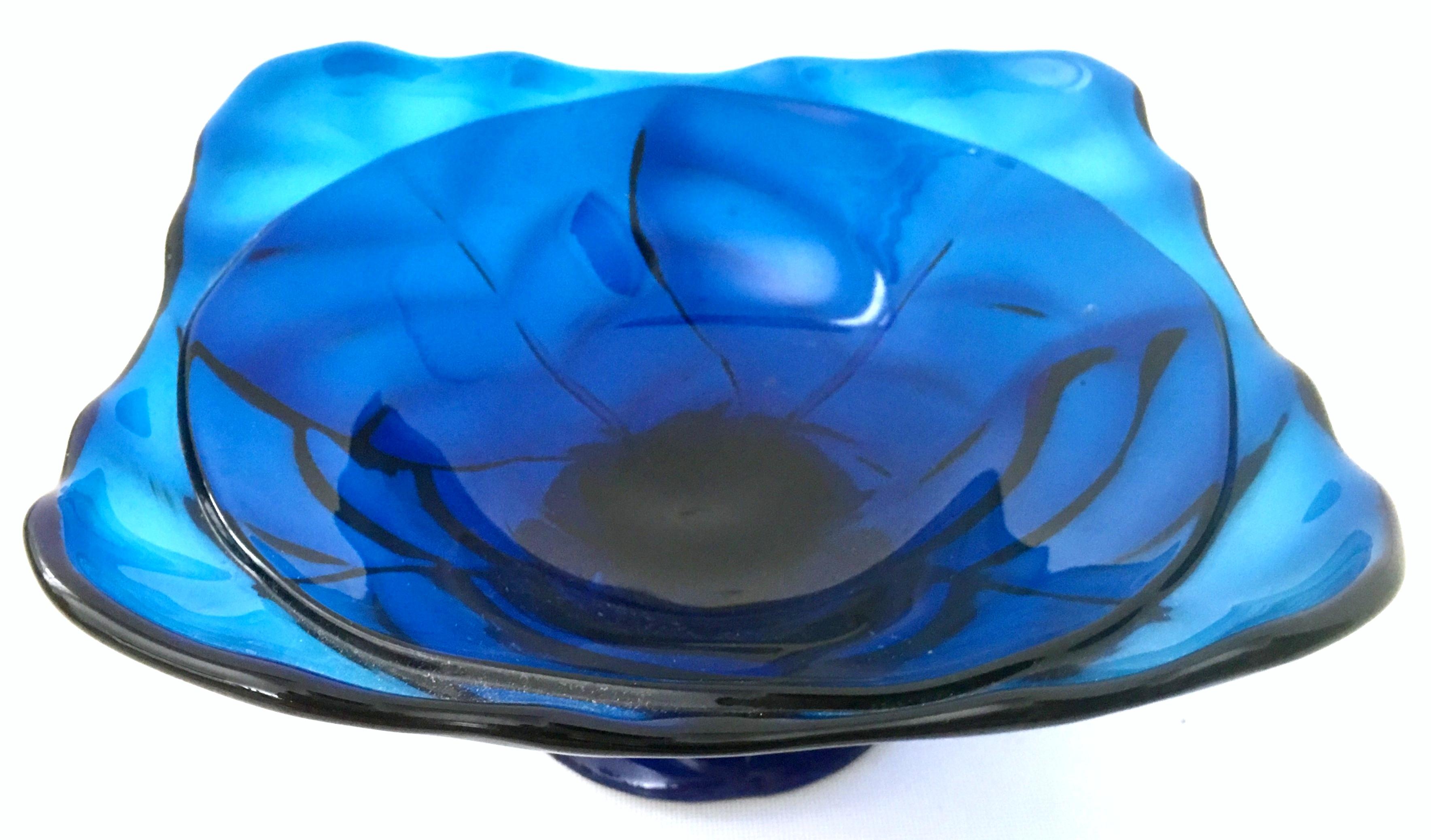 Mid-20th Century American Blown Glass Vivid Blue Footed Pedestal Dish For Sale 5