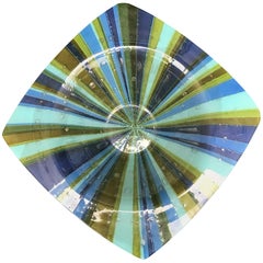 Mid-20th Century American Blue and Green Glass Square Bowl