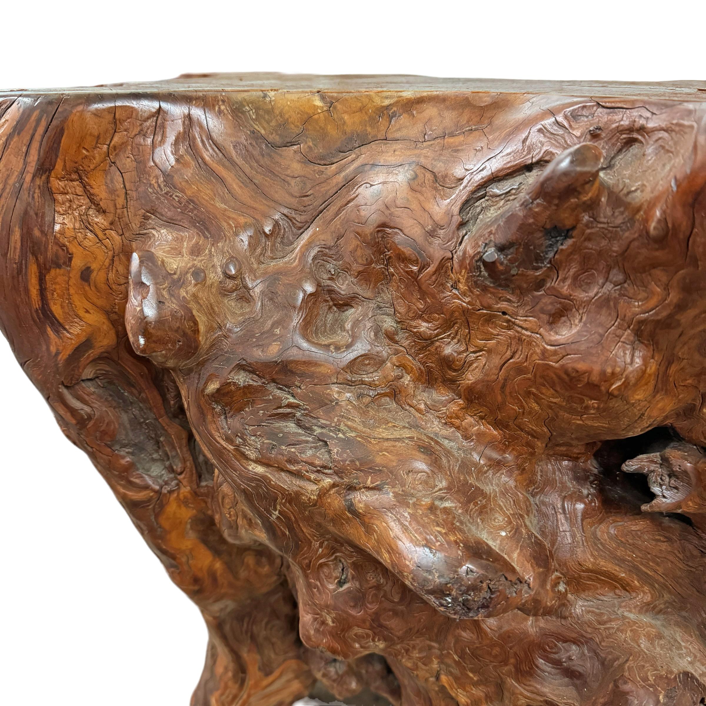 Table basse américaine du milieu du 20e siècle en bois de ronce de ronce en vente 5
