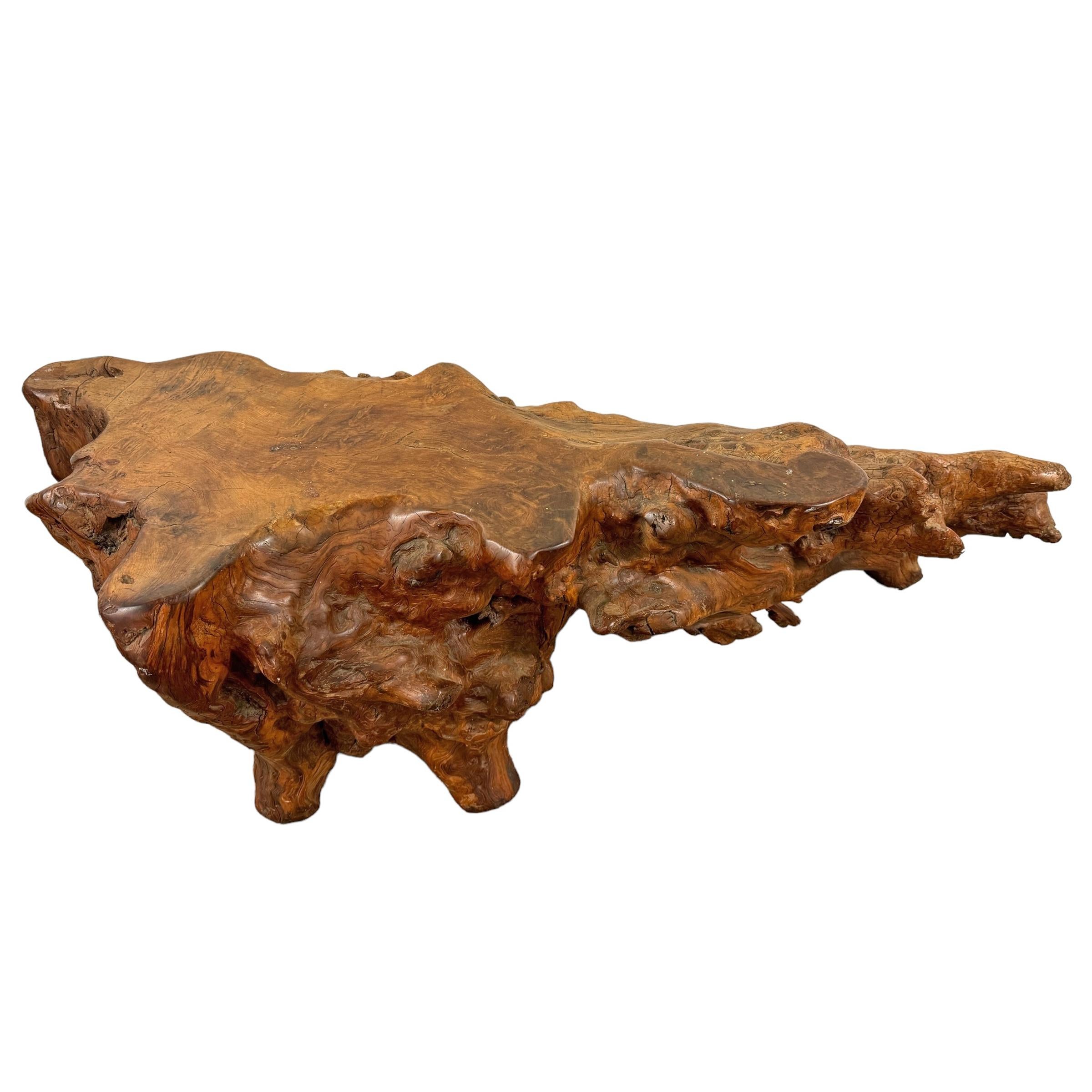 Broussin Table basse américaine du milieu du 20e siècle en bois de ronce de ronce en vente