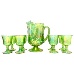 Mid-20th Century American "Carnival Glass" Drinks, Set of 9 Pieces