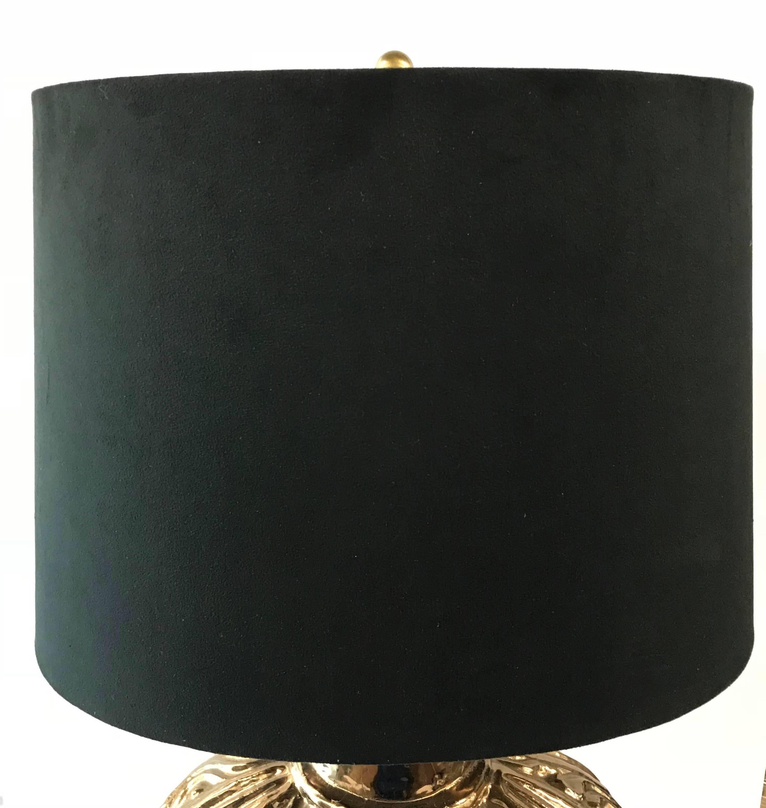 Mid-20th Century American Ceramic Lamp with Custom Brown Suede Shade For Sale 6