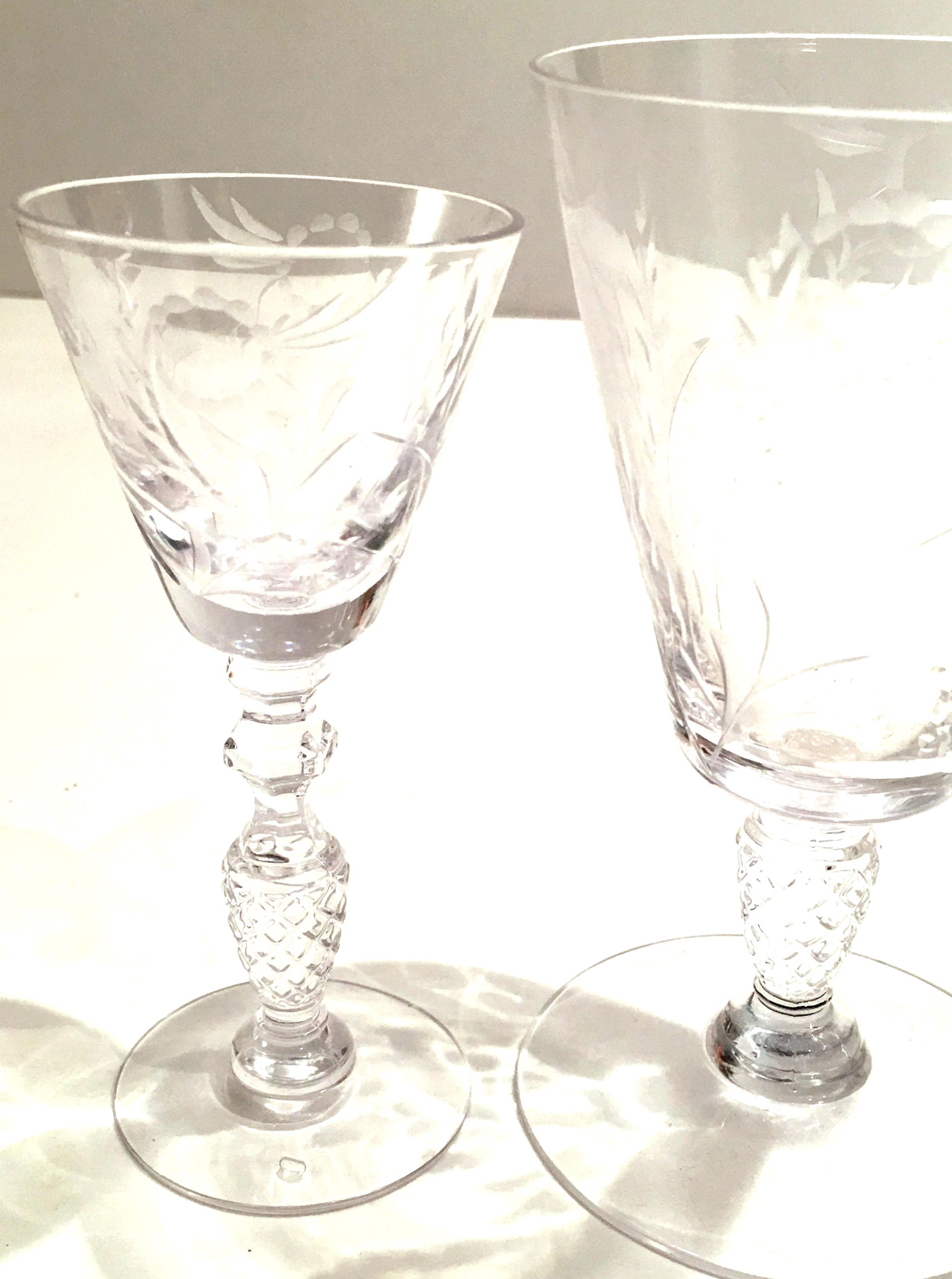 Mid-20th Century American Cut and Etched Crystal Stem Glasses, Set of 8 In Good Condition In West Palm Beach, FL