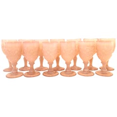 Retro Mid-20th Century American Cut Glass Stem Drink Glasses Set of 13