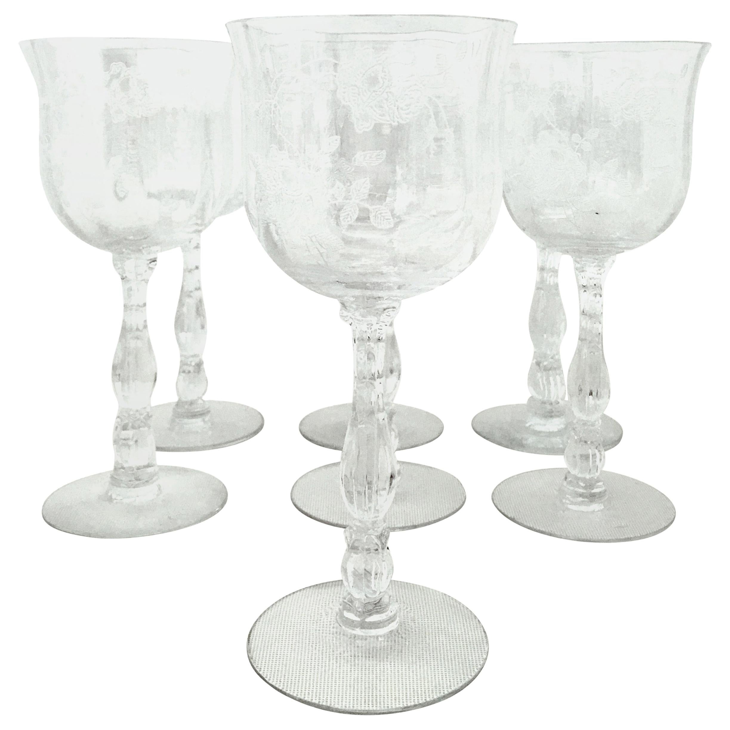 Mid-20th Century American Etched Crystal Stem Glasses Set of Seven Pieces