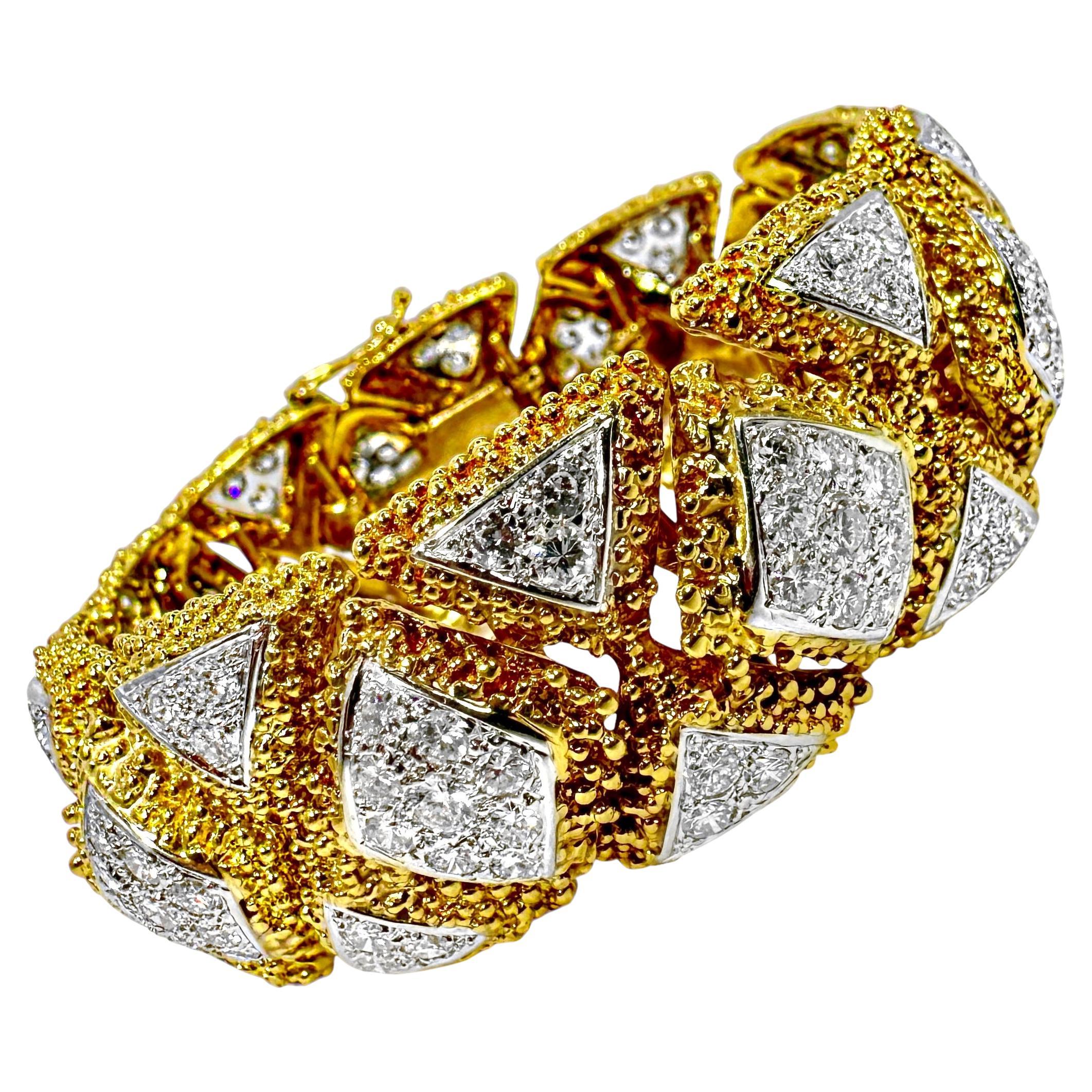 Mid-20th Century 18K Gold Glamour Bracelet with 10Cts of Scintillating Diamonds