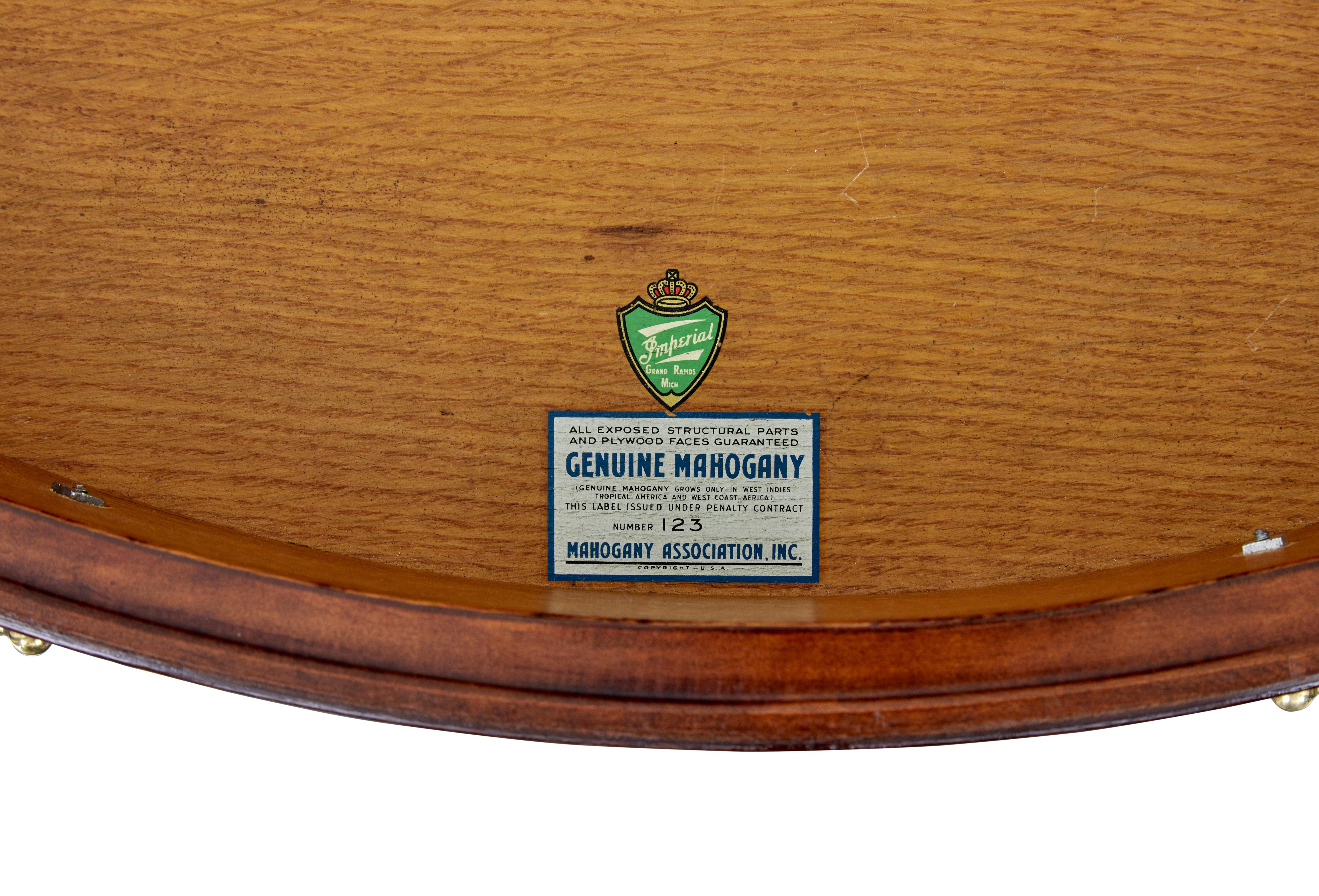 Mid 20th century American imperial mahogany drum table In Good Condition For Sale In Debenham, Suffolk