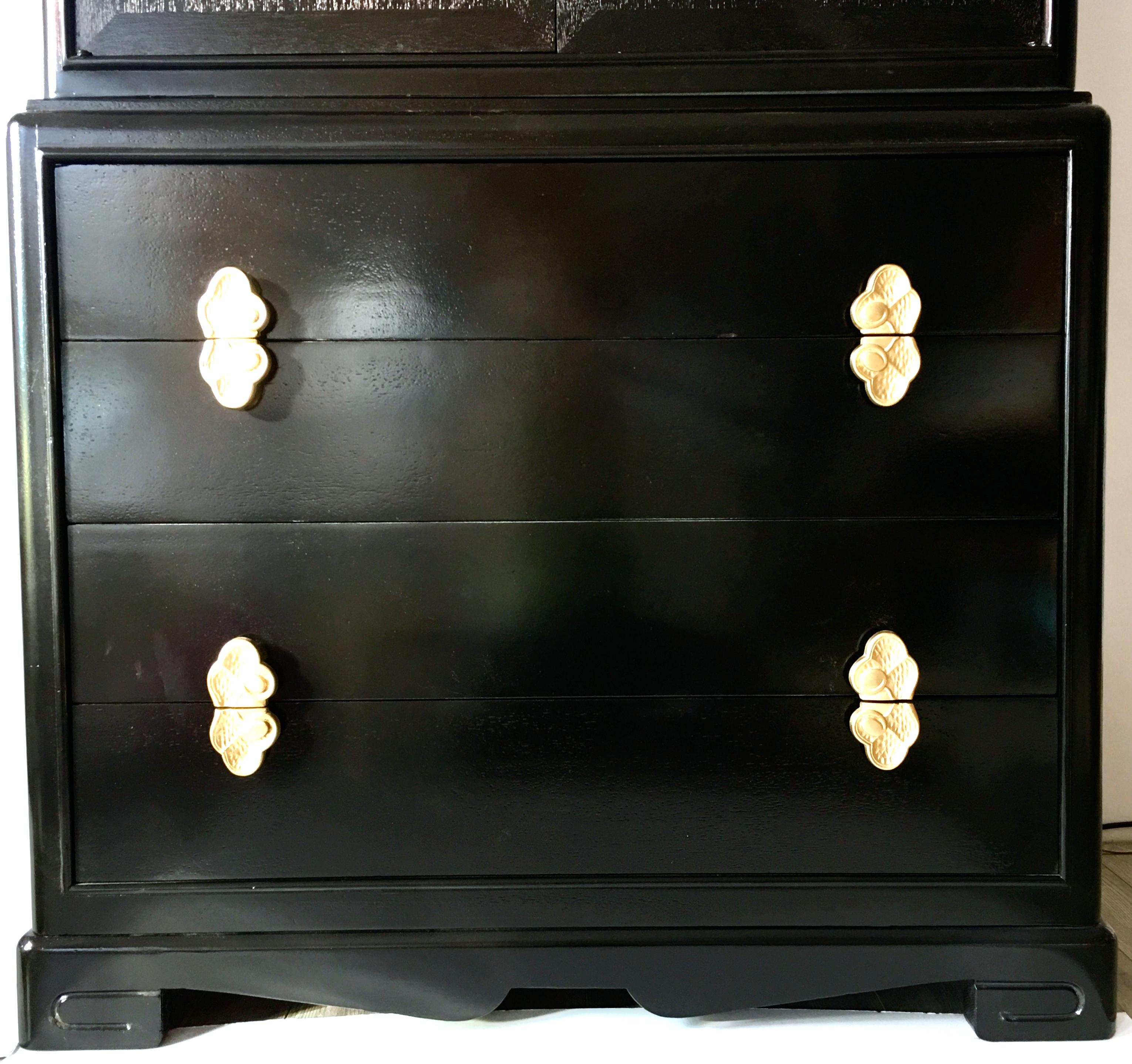 Mid-20th Century American Lacquered Mahogany and Brass 