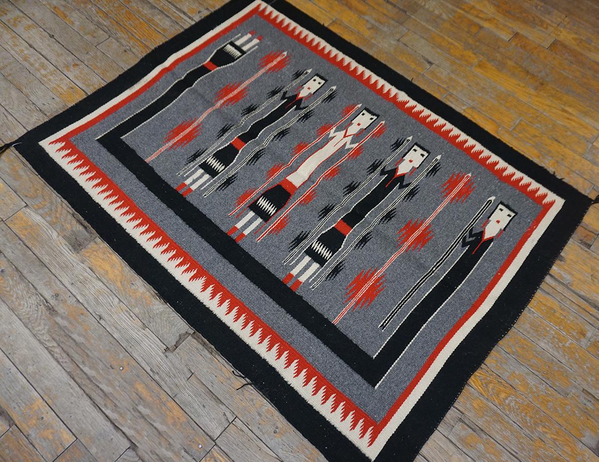 Wool Mid 20th Century American Navajo Yei Rug ( 2'10