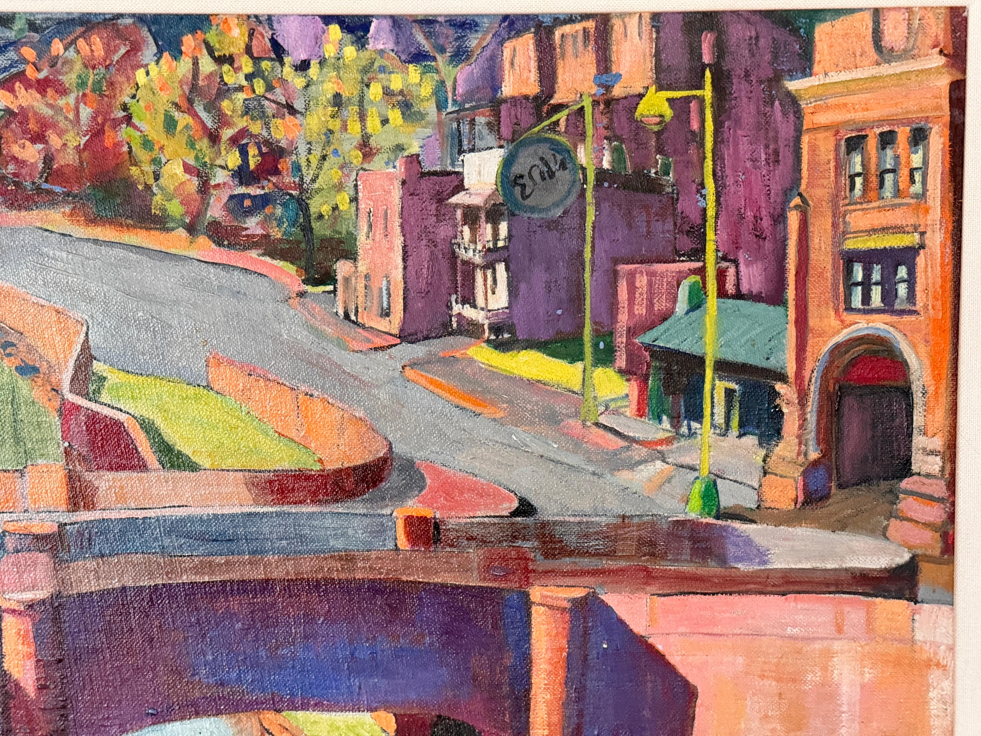 Pittura ad olio americana della metà del XX secolo raffigurante una scena di ponte e canale In condizioni buone in vendita a Charlottesville, VA