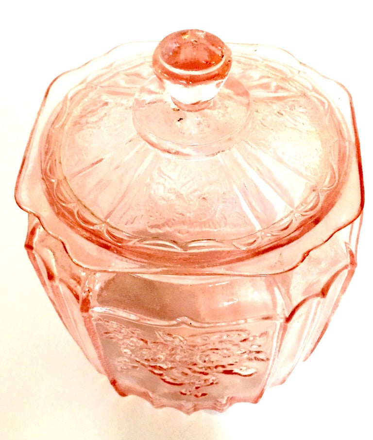 Mid20th Century American Pink Depression Glass Lidded Cookie Jar For