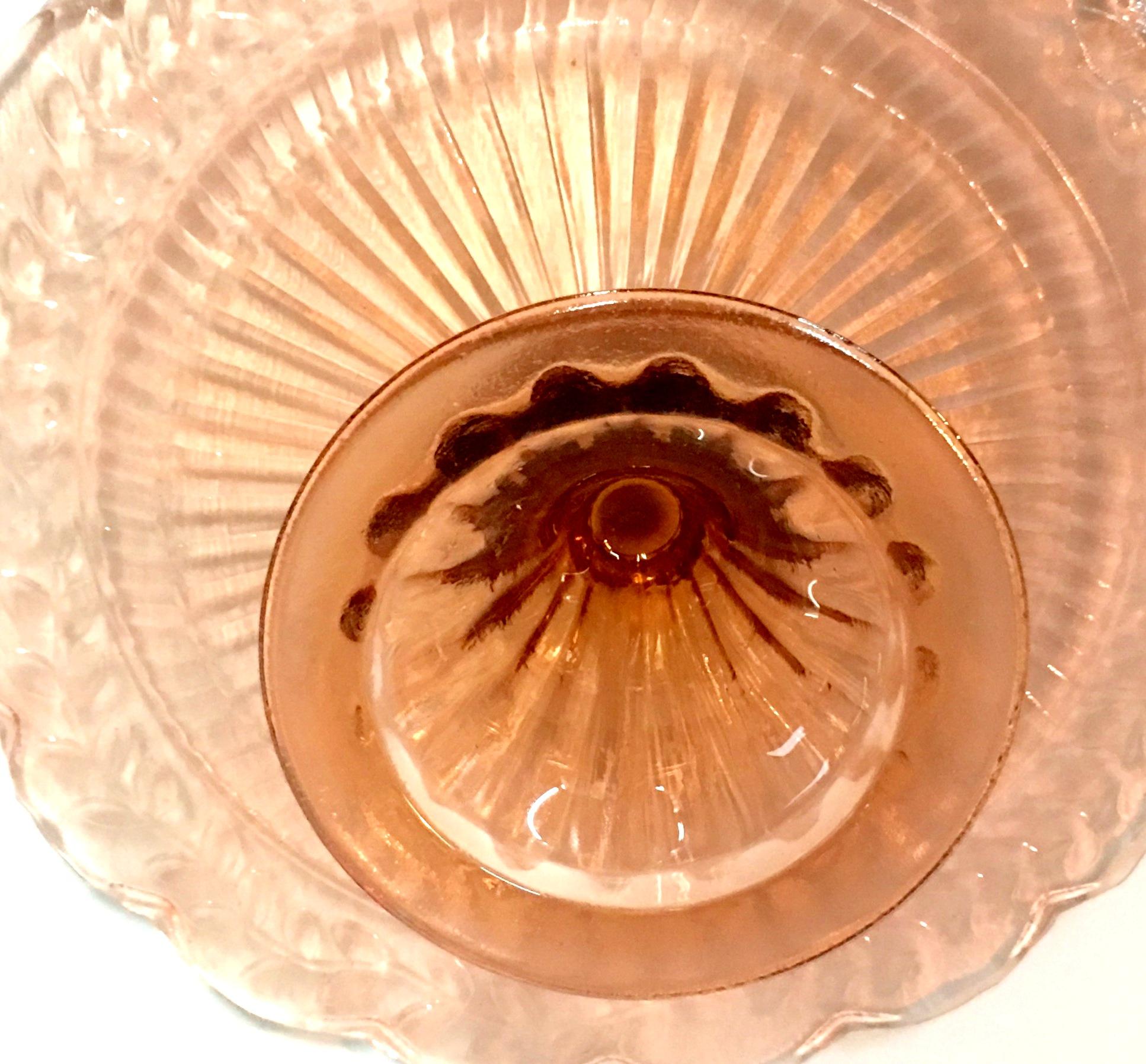 pink depression glass footed cake plate