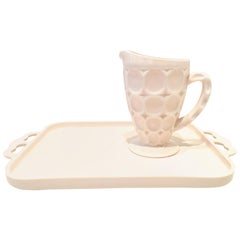 Mid-20th Century American Pink Milk Glass Set of Two Serving Pieces