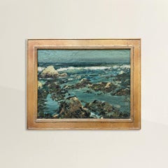 Pintura al óleo de un paisaje marino estadounidense de mediados del siglo XX