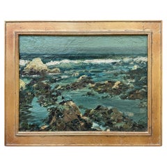 Pintura al óleo de un paisaje marino estadounidense de mediados del siglo XX