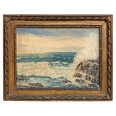 Pintura al óleo de un paisaje marino estadounidense de mediados del siglo XX