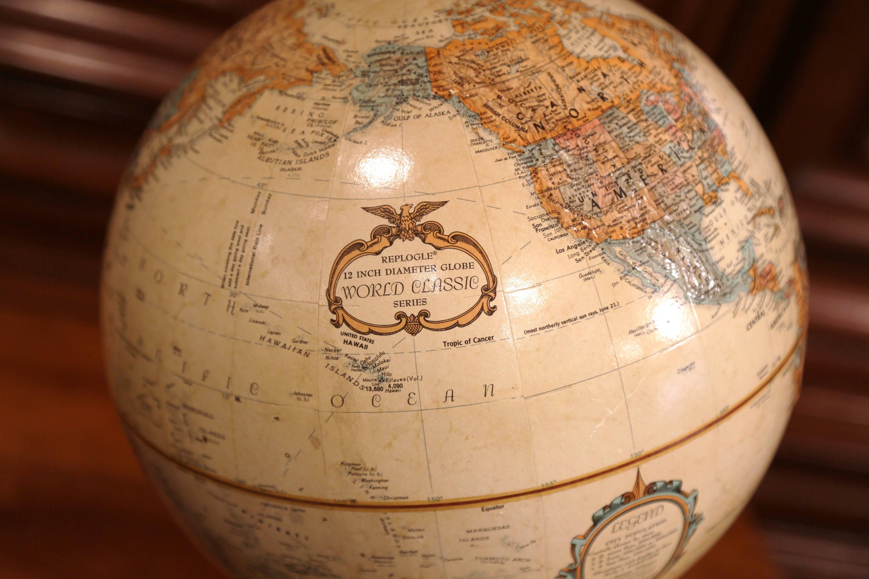 Mid-20th Century American Terrestrial Globe on Brass Base by LeRoy M. Tolman In Excellent Condition In Dallas, TX