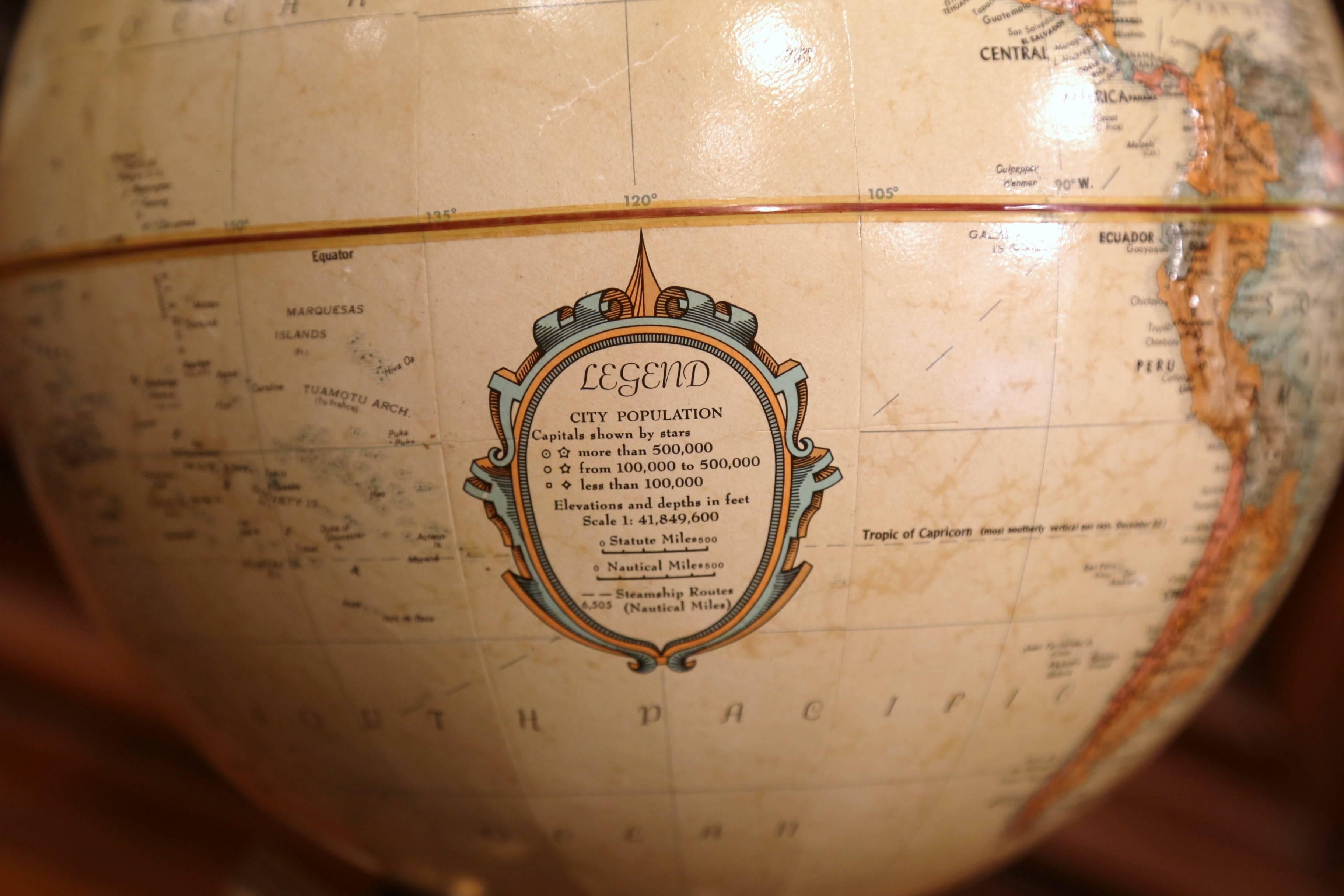 Mid-20th Century American Terrestrial Globe on Brass Base by LeRoy M. Tolman 1