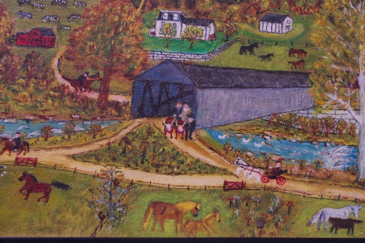 American Mid-20th Century Amish Pastoral Scene Oil on Canvas by Harvey Milligan