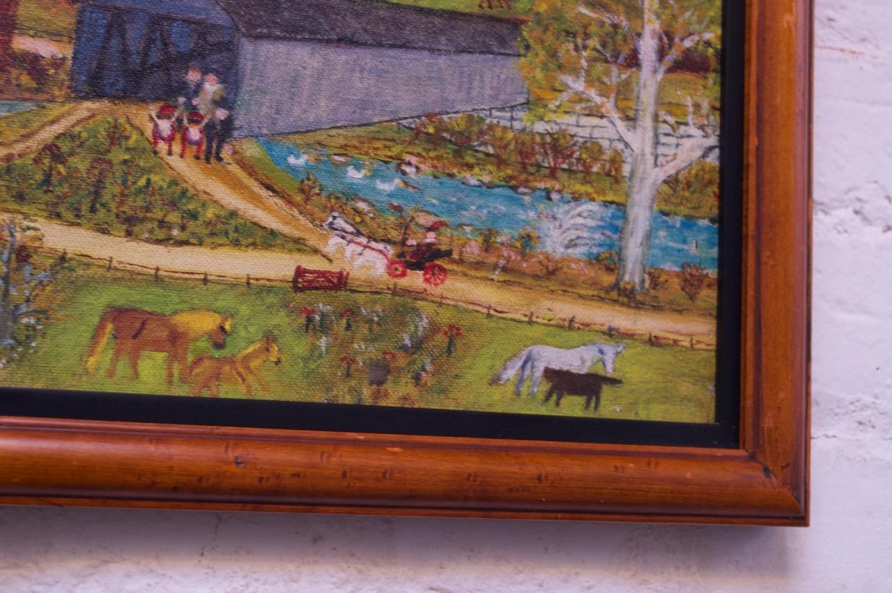 Mid-20th Century Amish Pastoral Scene Oil on Canvas by Harvey Milligan In Good Condition In Brooklyn, NY