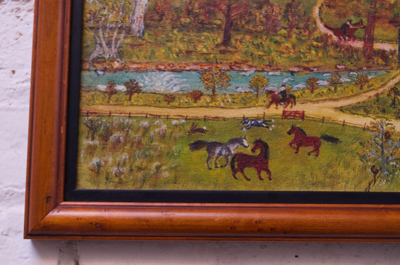 Paint Mid-20th Century Amish Pastoral Scene Oil on Canvas by Harvey Milligan