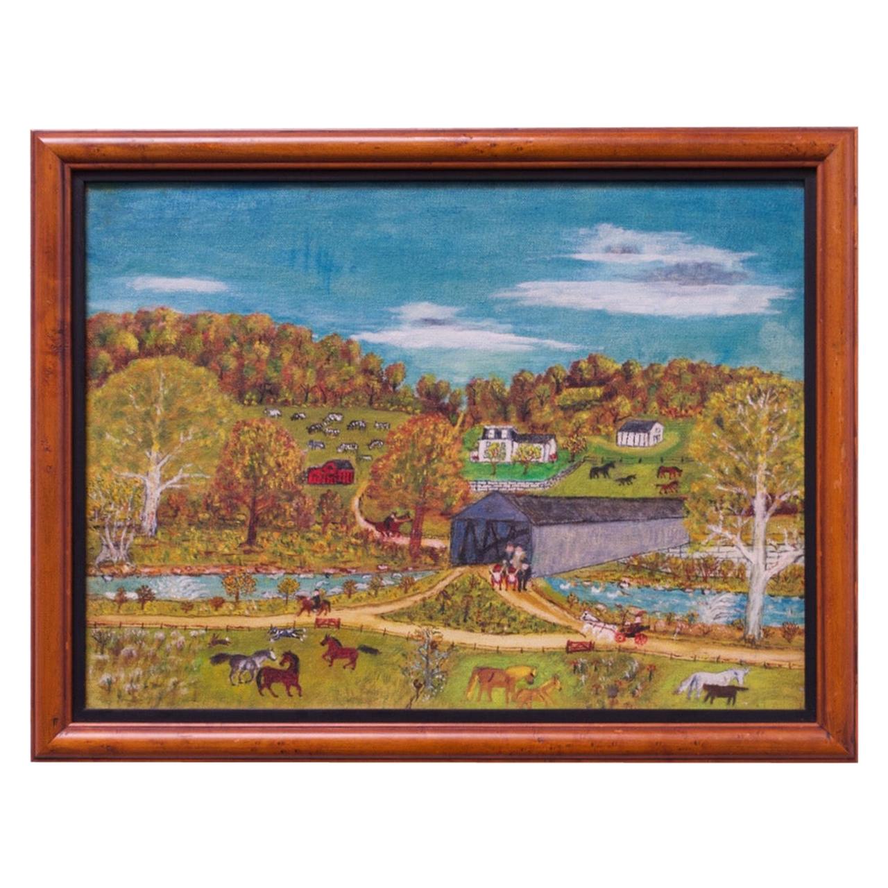 Mid-20th Century Amish Pastoral Scene Oil on Canvas by Harvey Milligan
