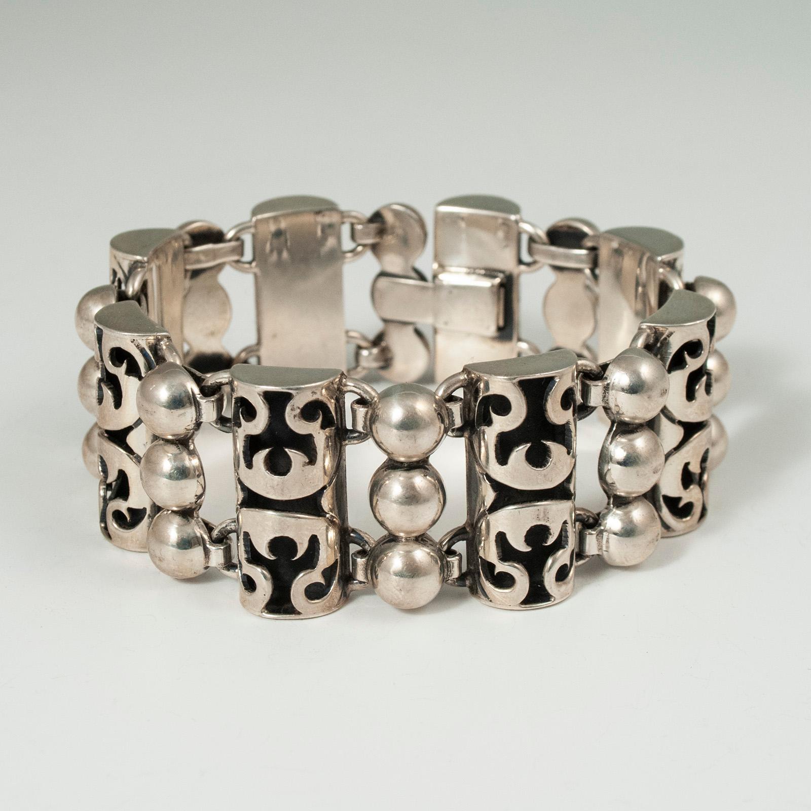 Mid-20th century silver *Angel* bracelet, Taxco, Mexico

Plateria Cony was a store opened in 1958 in Taxco by the daughter and son-in-law of Ana Maria Nunez de Brilanti, a well known designer and producer (Plateria Victoria) of jewelry and