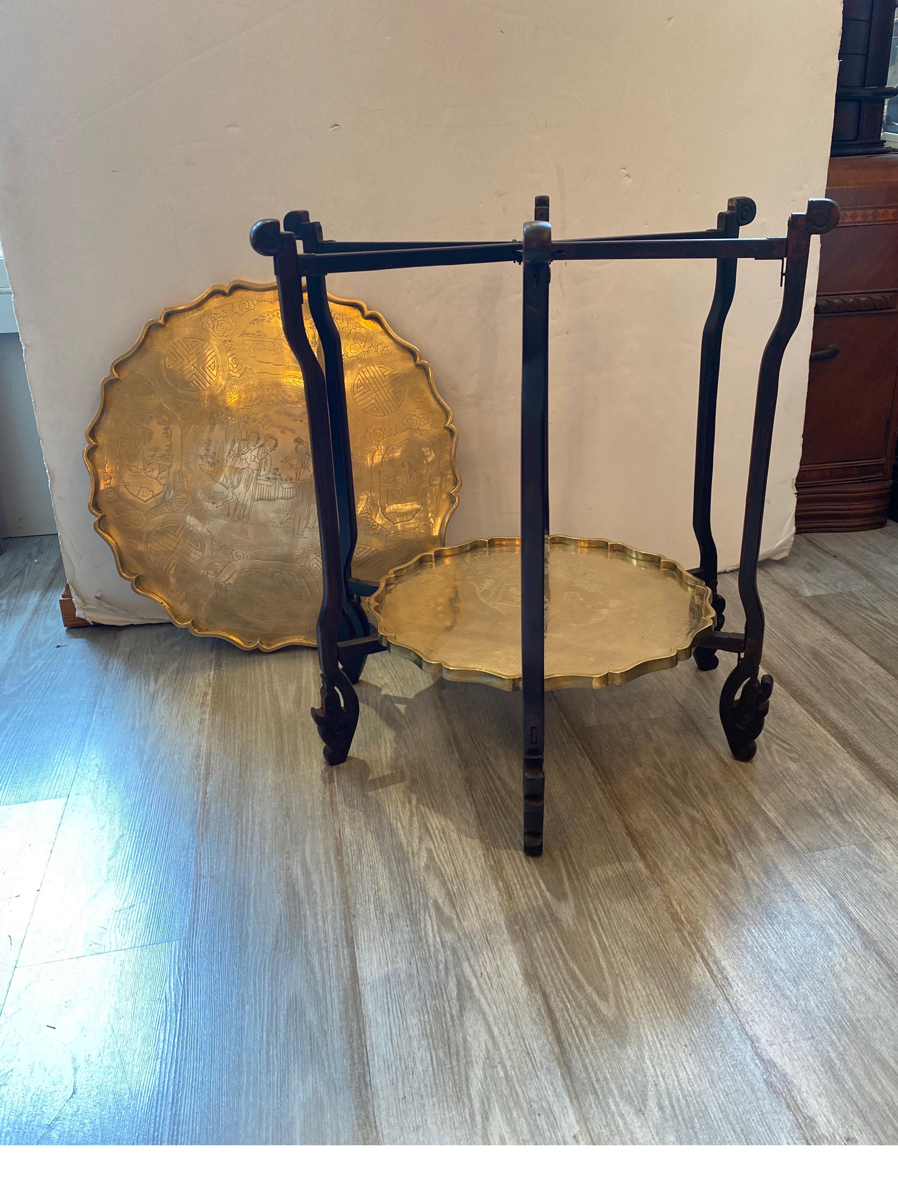 Mid-20th Century Anglo Indian Brass and Wood Folding Tray Table 5