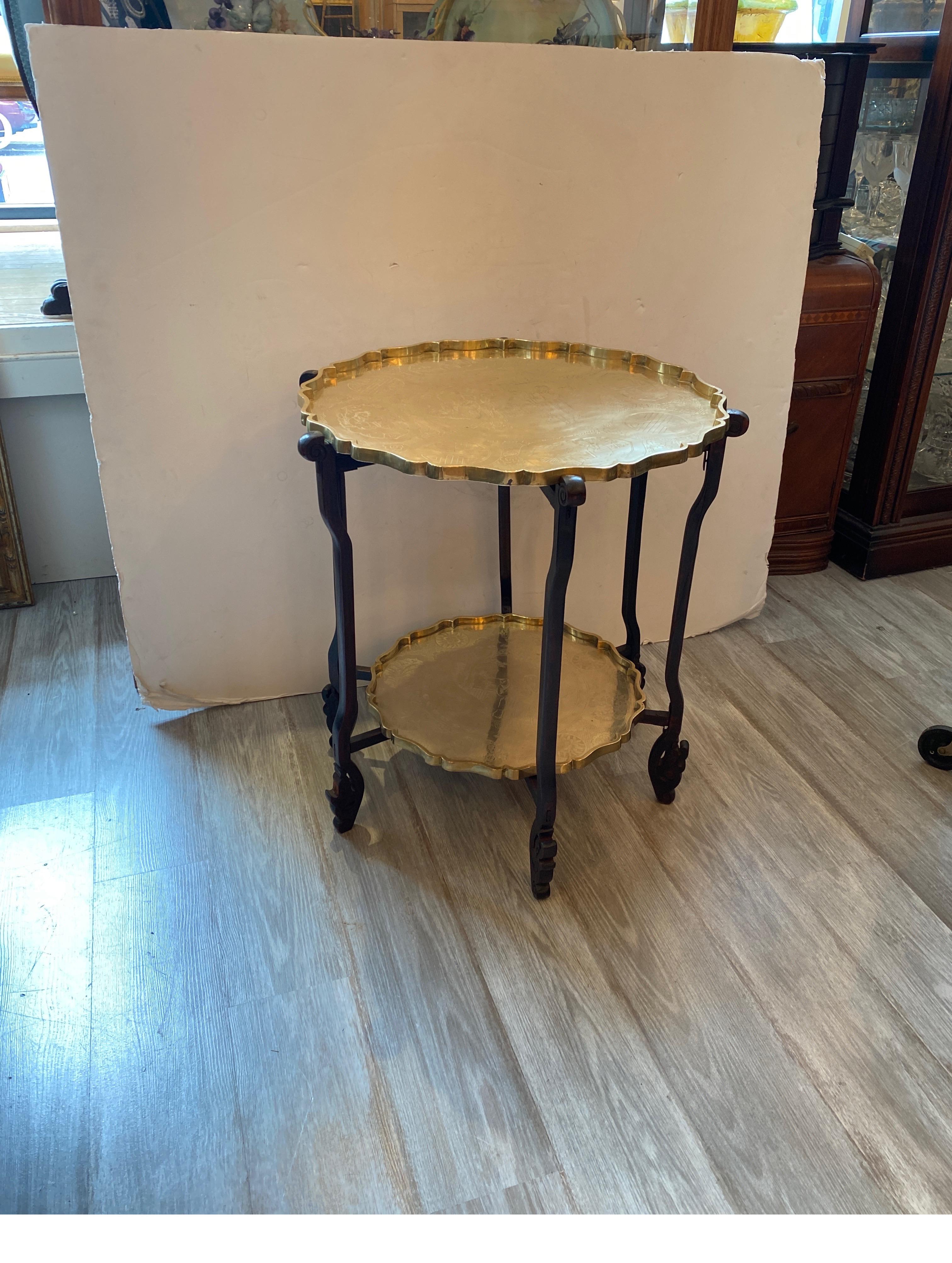 Mid-20th Century Anglo Indian Brass and Wood Folding Tray Table In Good Condition In Lambertville, NJ