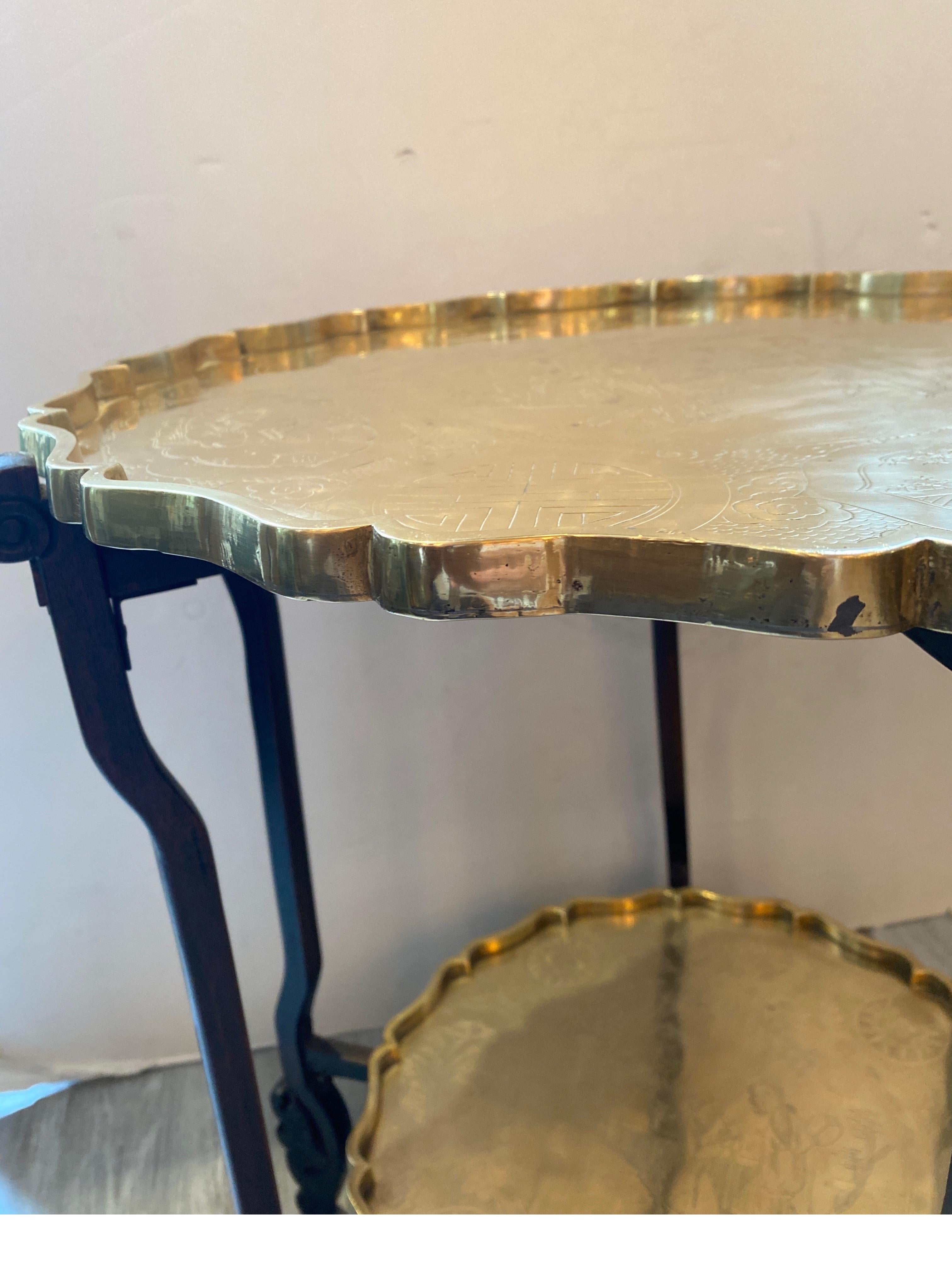 Mid-20th Century Anglo Indian Brass and Wood Folding Tray Table 1