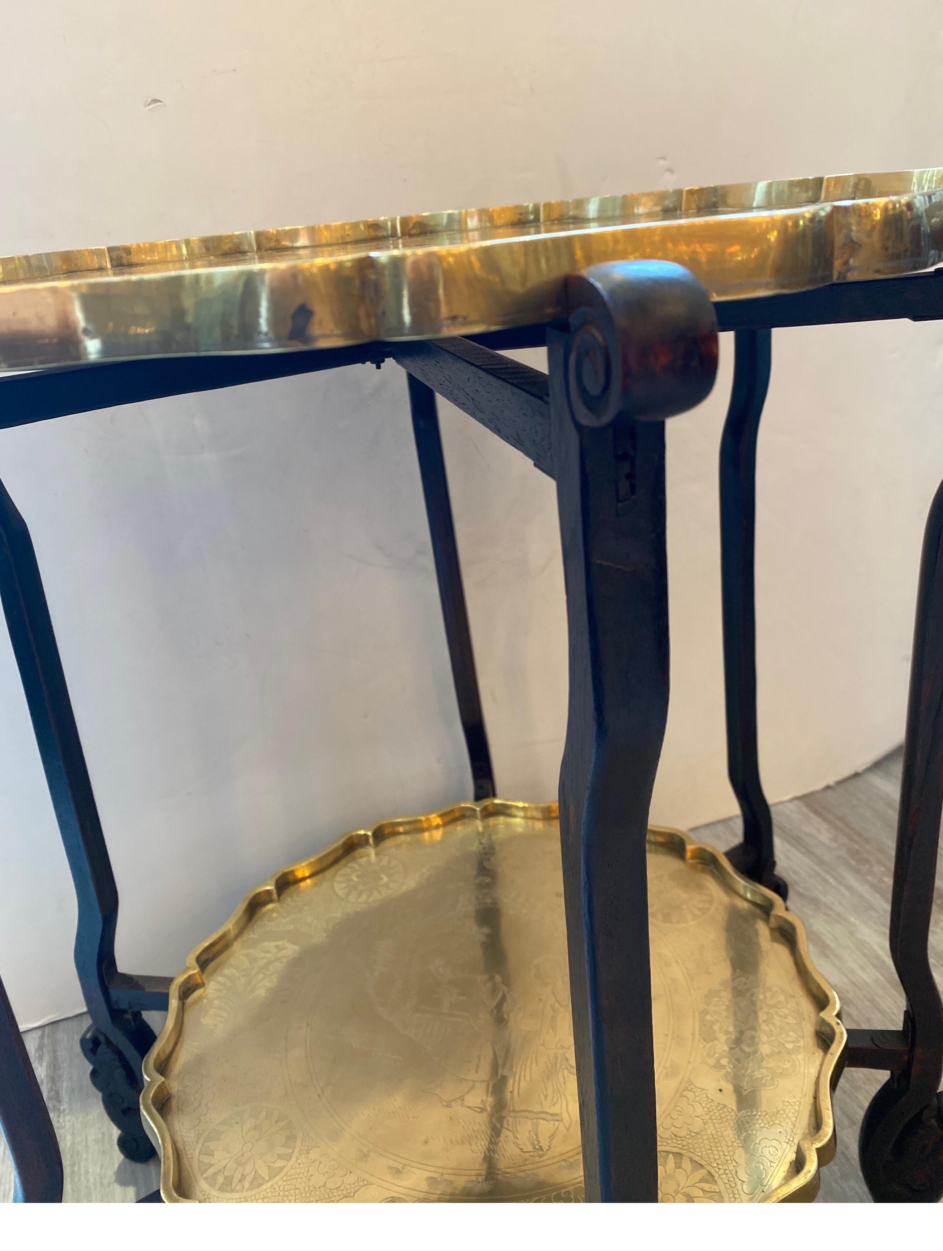 Mid-20th Century Anglo Indian Brass and Wood Folding Tray Table 2