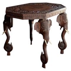 Vintage Mid-20th Century Anglo-Indian Carved Elephant Table