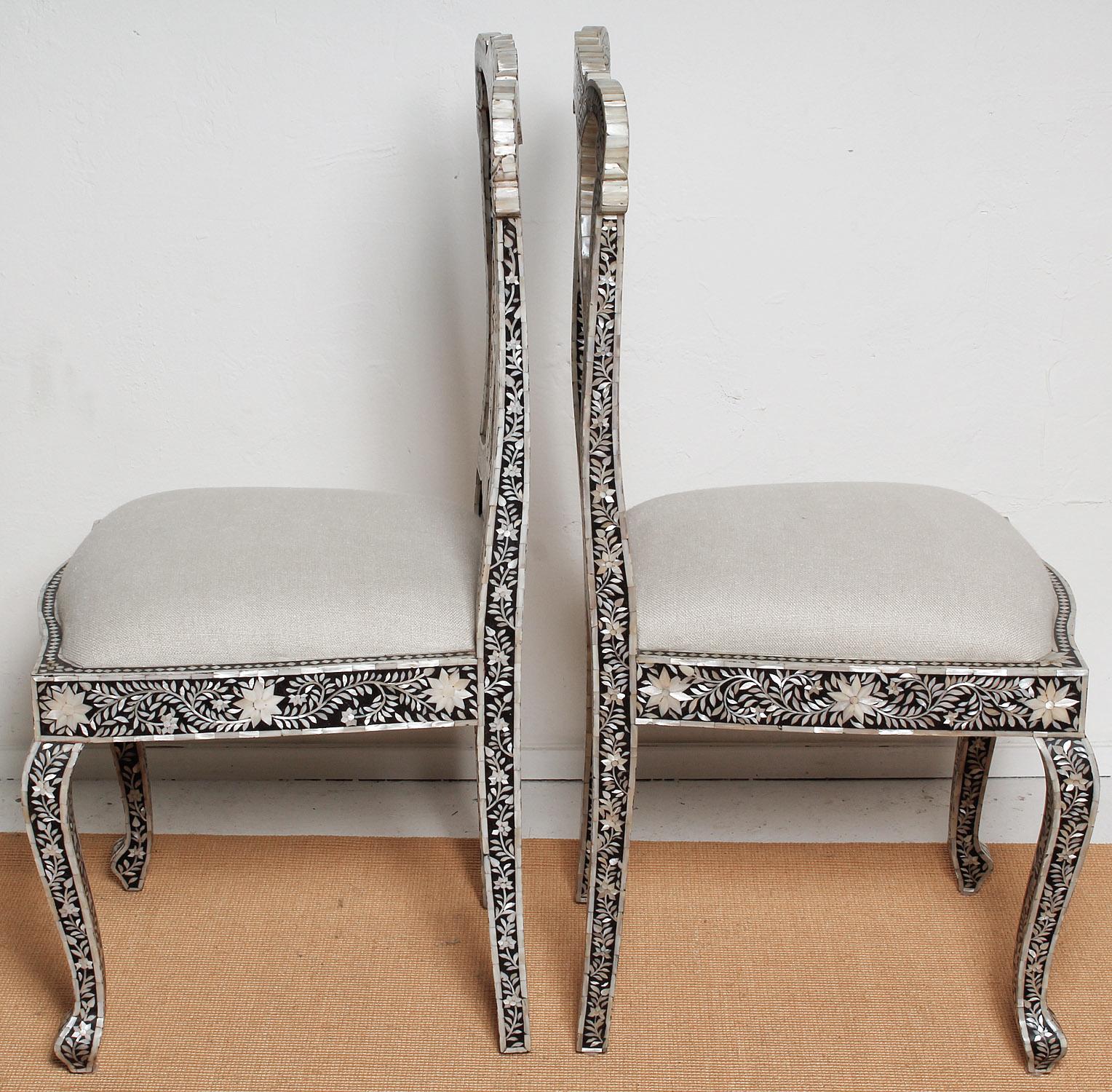 Inlay Mid-20th Century Anglo Indian Mother of Pearl Chairs