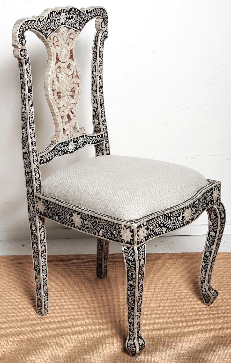 Mid-20th Century Anglo Indian Mother of Pearl Chairs In Good Condition In North Miami, FL