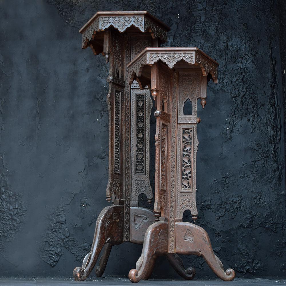 Hand-Carved Mid-20th Century Anglo Indian Pair of Pedestals