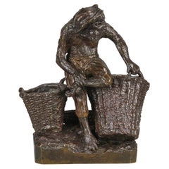 Bronzeskulptur im „Animalier“-Stil aus der Mitte des 20. Jahrhunderts: „Singe Avec Paniers“ von Christophe Fratin