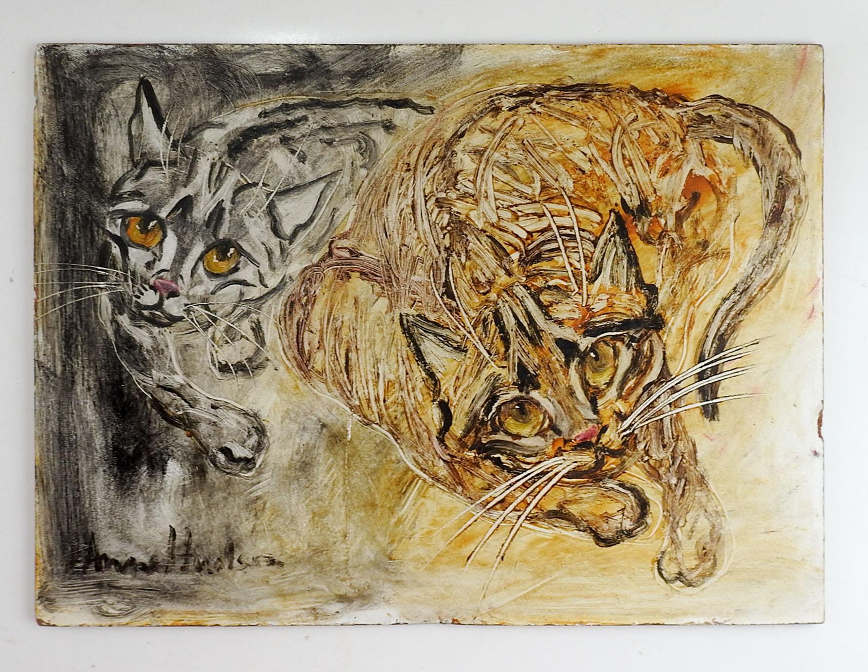 Mid-Century Modern Peinture de chat moderniste Anne Hudson du milieu du 20e siècle en vente