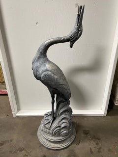 Mid 20th Century Antique Crane Lead Fountain Center Piece